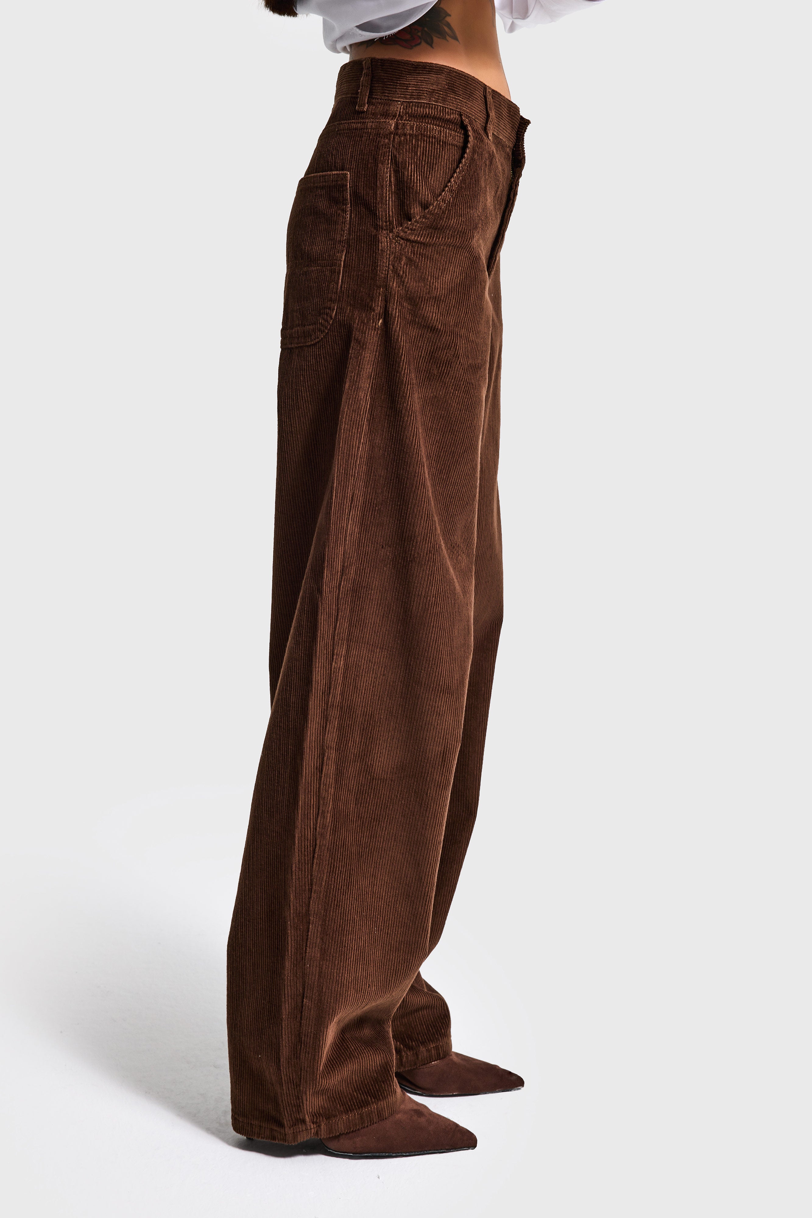 Kadın Kahverengi 8-26w5-42 Skater Fit Fitilli Velvet Kadife Kumaş Pantolon