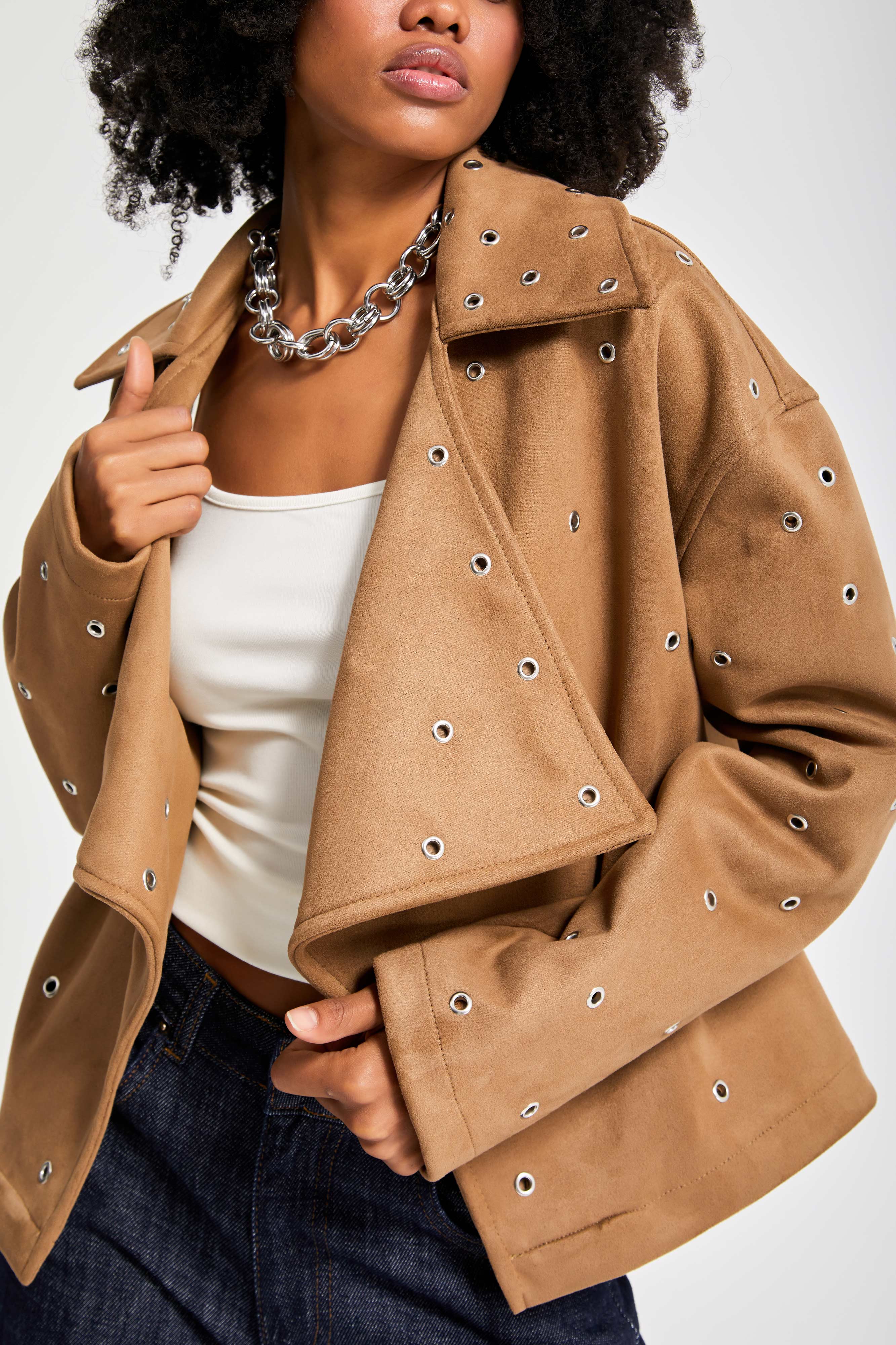 Kadın Kahverengi w5-16 Oversize Kuşgözü Detaylı Özel Tasarım Ceket