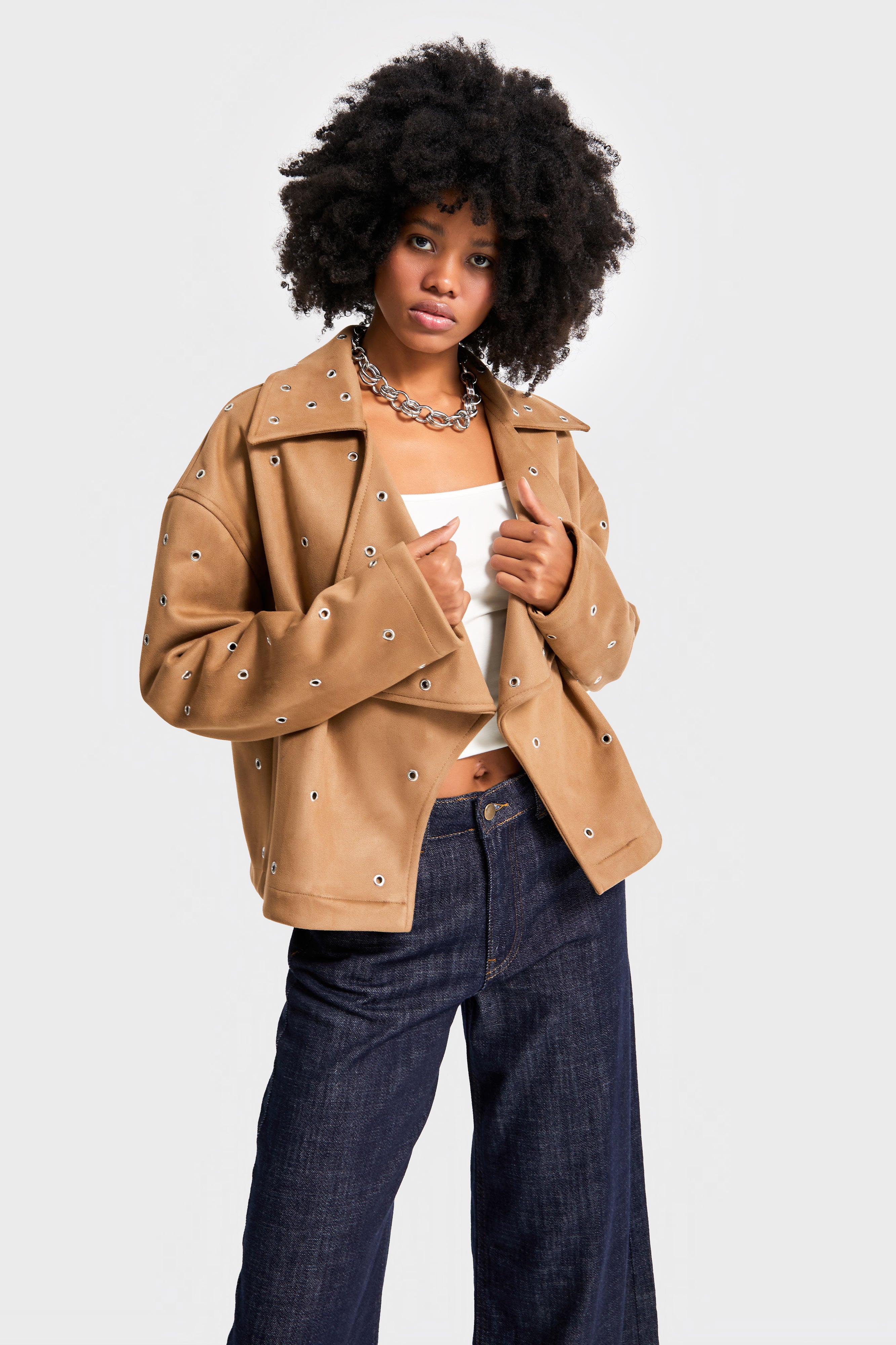 Kadın Kahverengi w5-16 Oversize Kuşgözü Detaylı Özel Tasarım Ceket