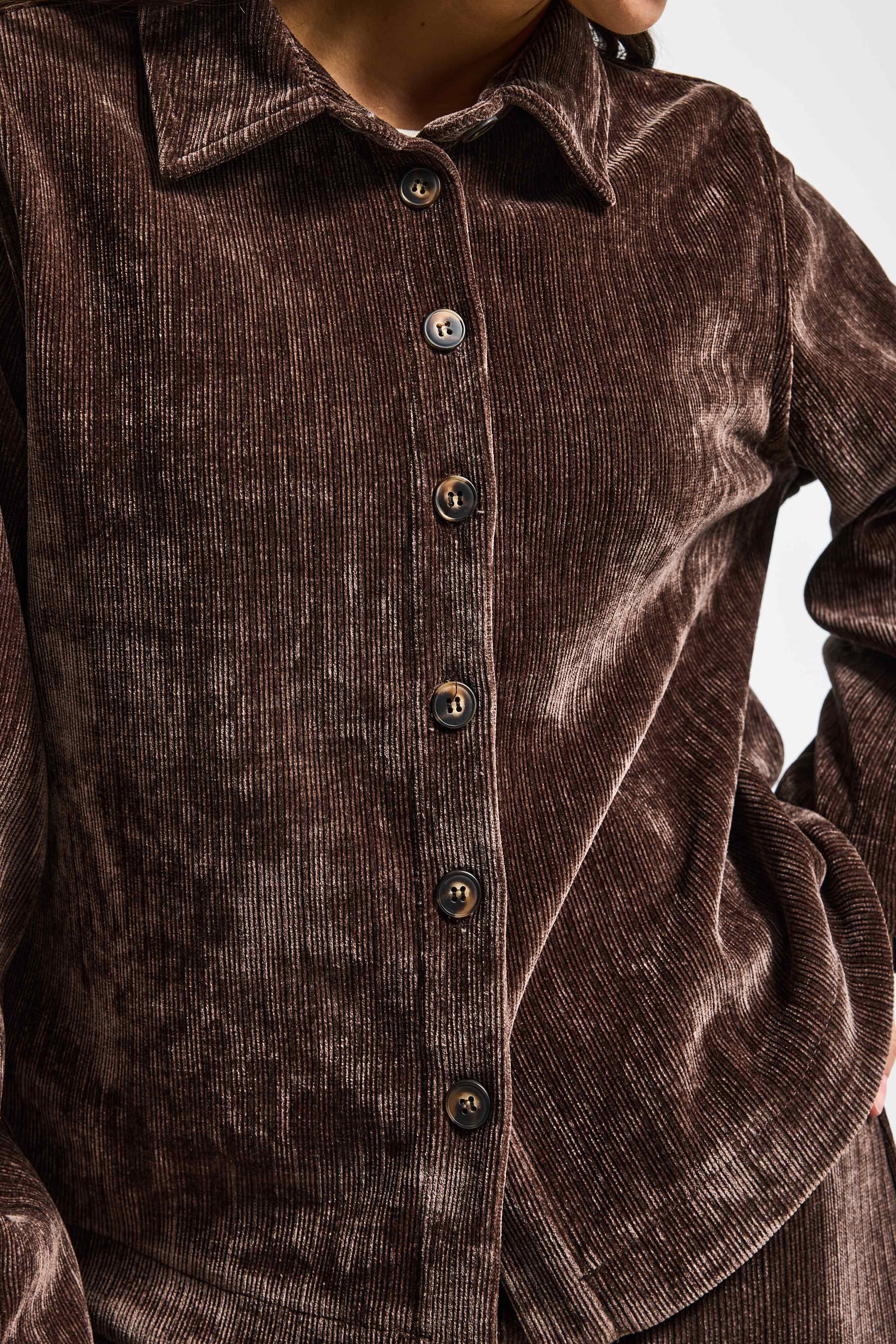 Kadın Kahverengi w5-16 Oversize Velvet Kadife Kumaş Ceket