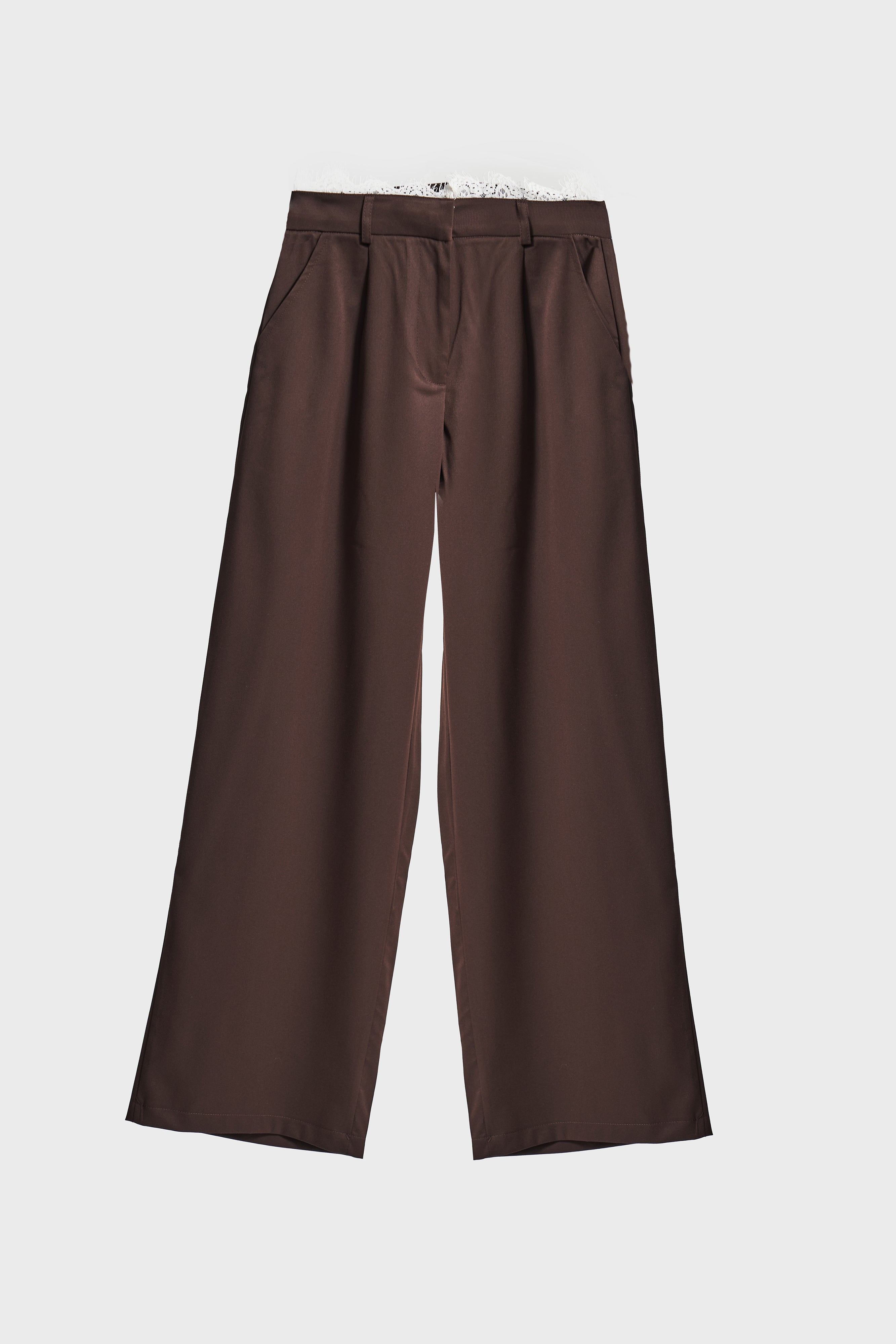 Kadın Kahverengi w5-16 Palazzo Fit Kemeri Dantel Detaylı Tasarım Pantolon