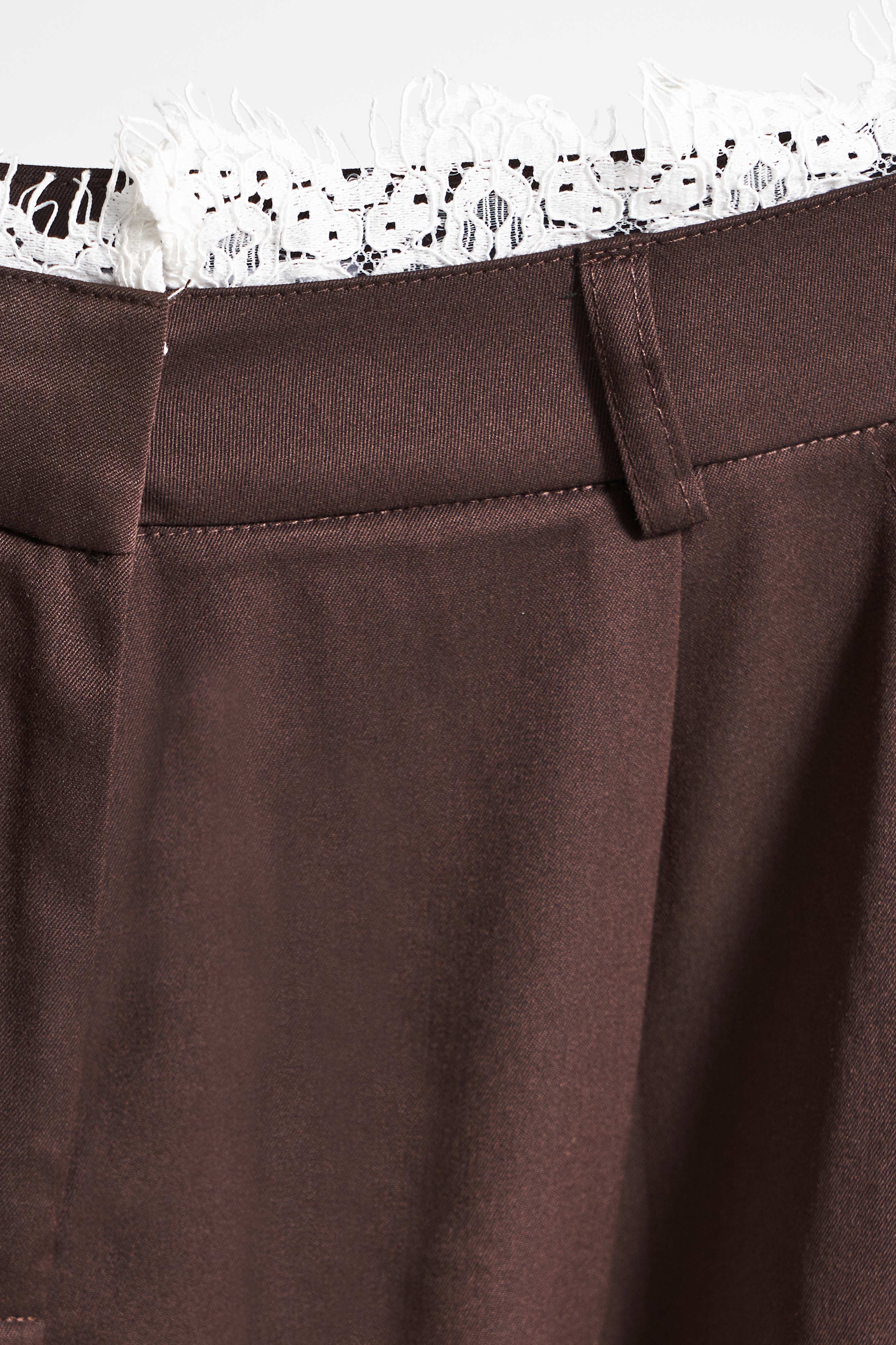 Kadın Kahverengi w5-16 Palazzo Fit Kemeri Dantel Detaylı Tasarım Pantolon