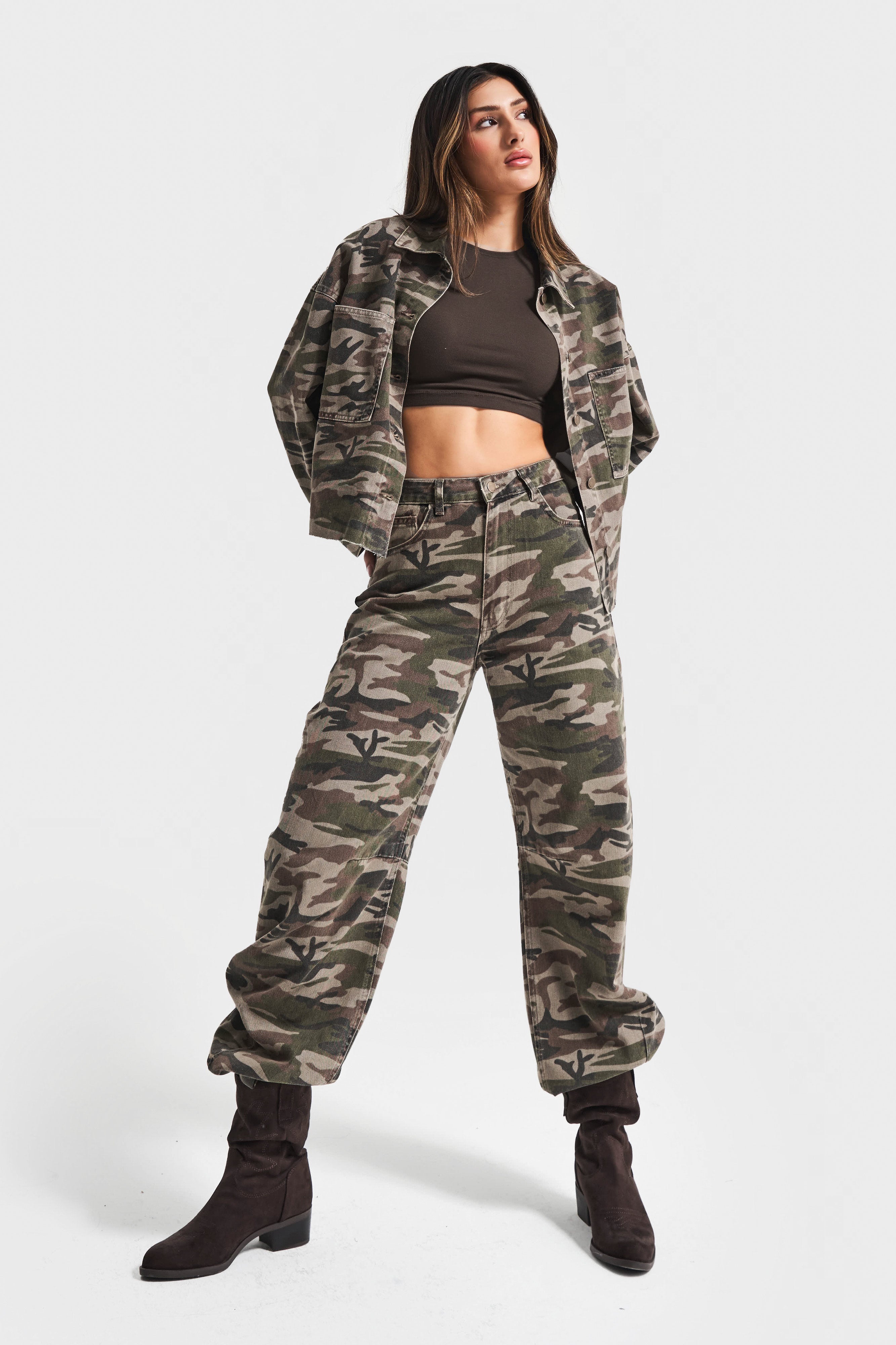 Women's Camouflage Color 1w5-28 Loose Fit Design Denim Jacket