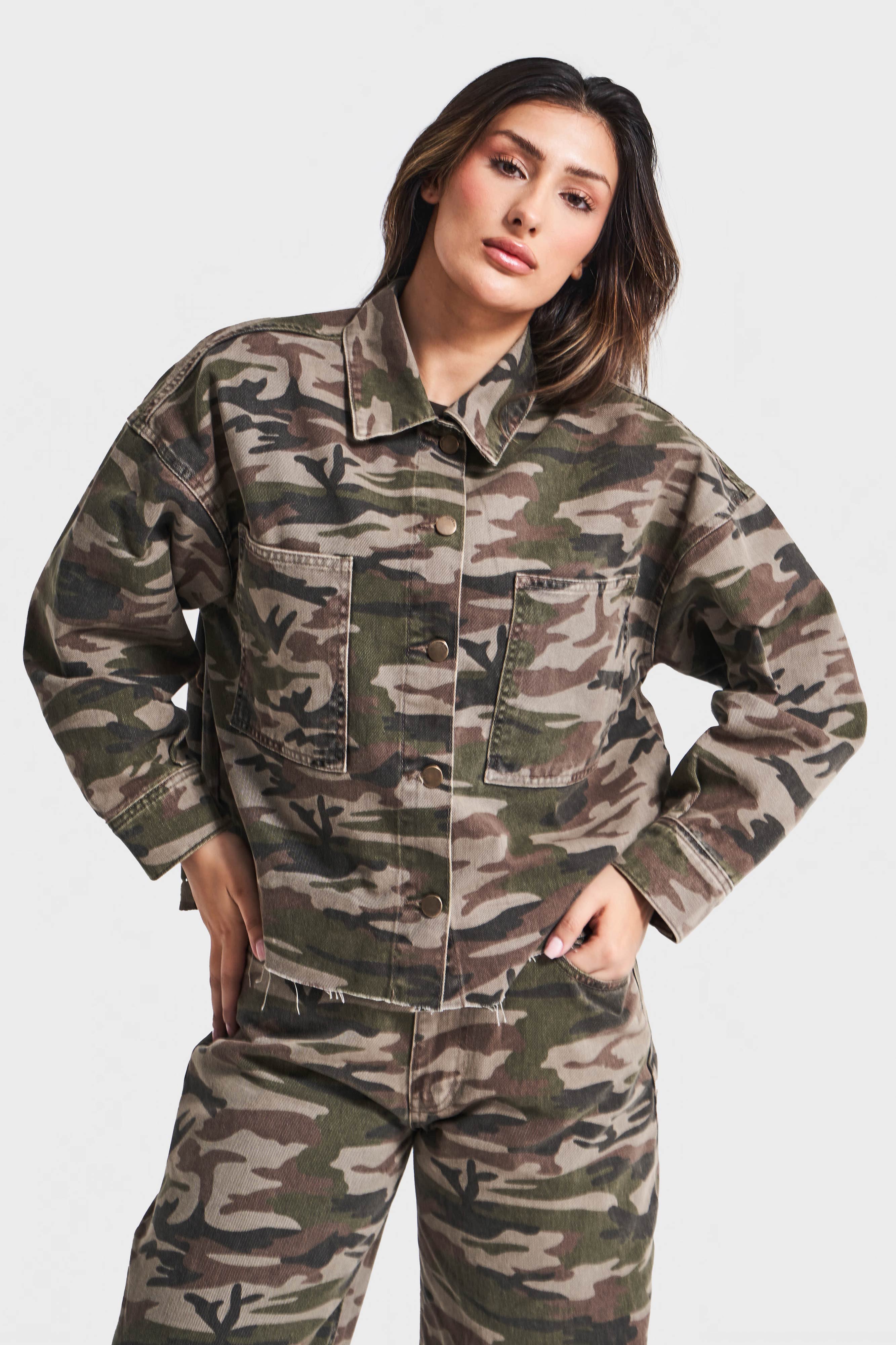 Women's Camouflage Color 1w5-28 Loose Fit Design Denim Jacket