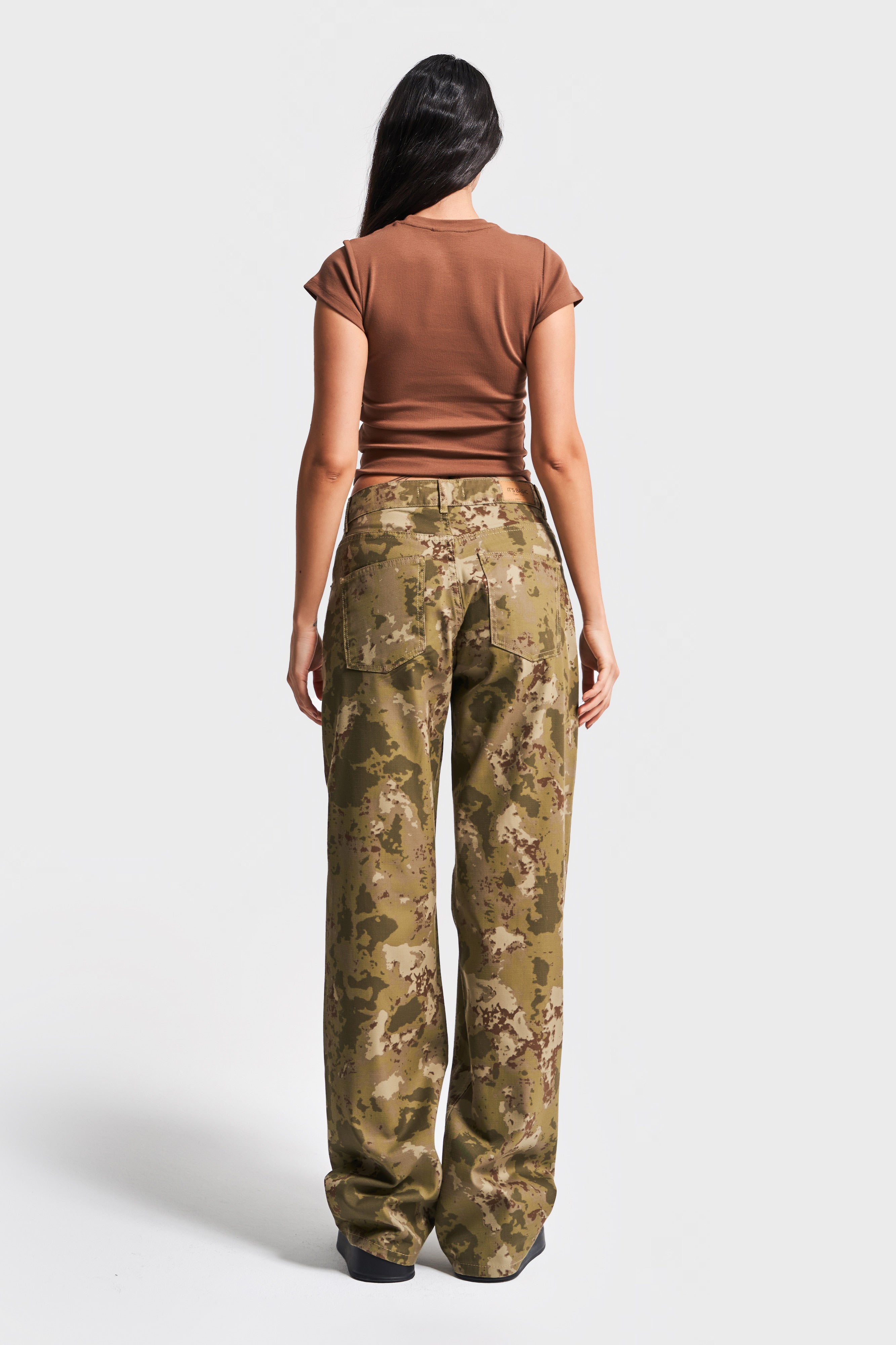 Women's Camouflage Color Loose Fit Mid Waist 100% Cotton Denim Trousers