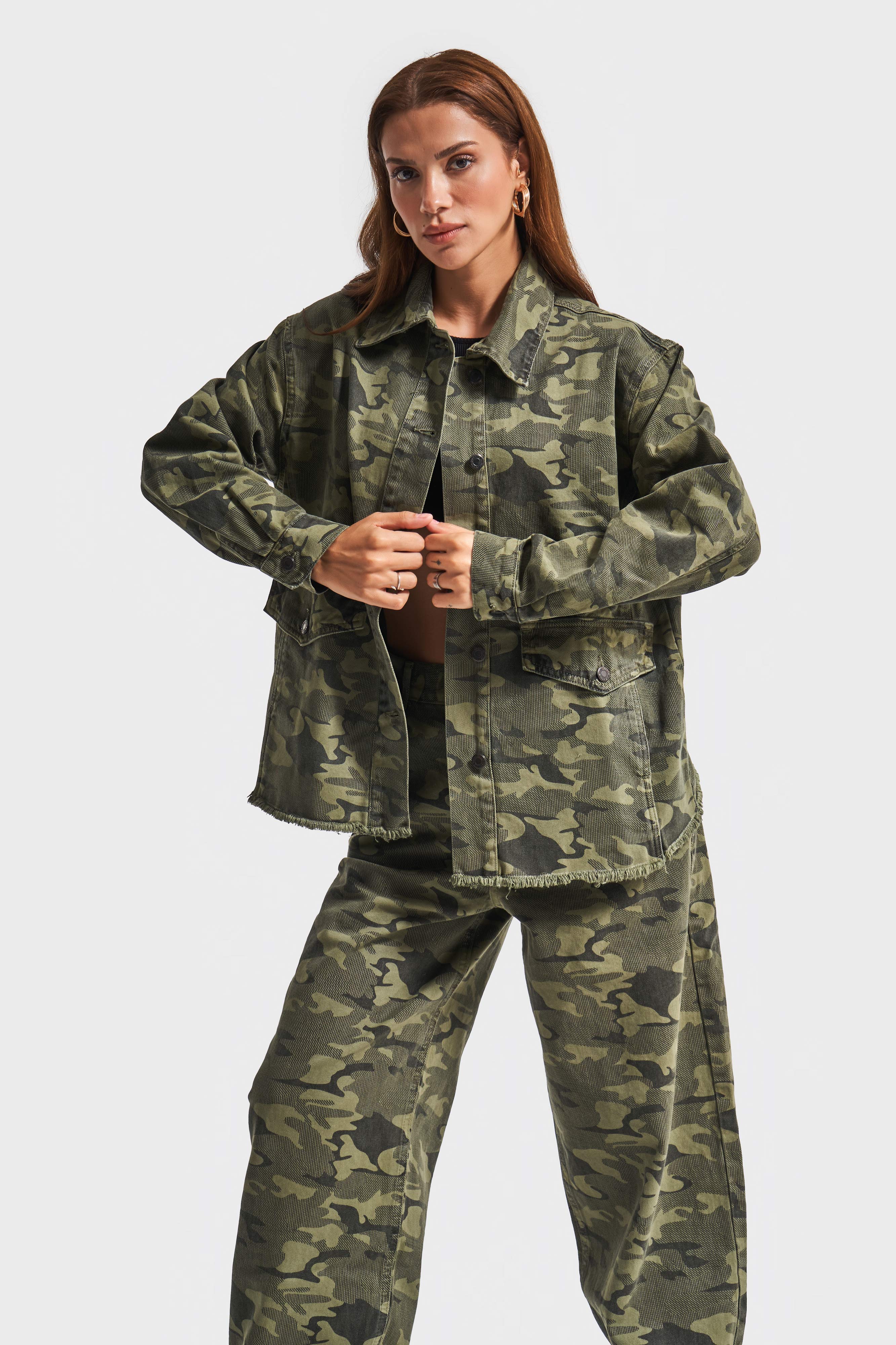 Women's Camouflage Color Oversize Loose Cut Design Jacket