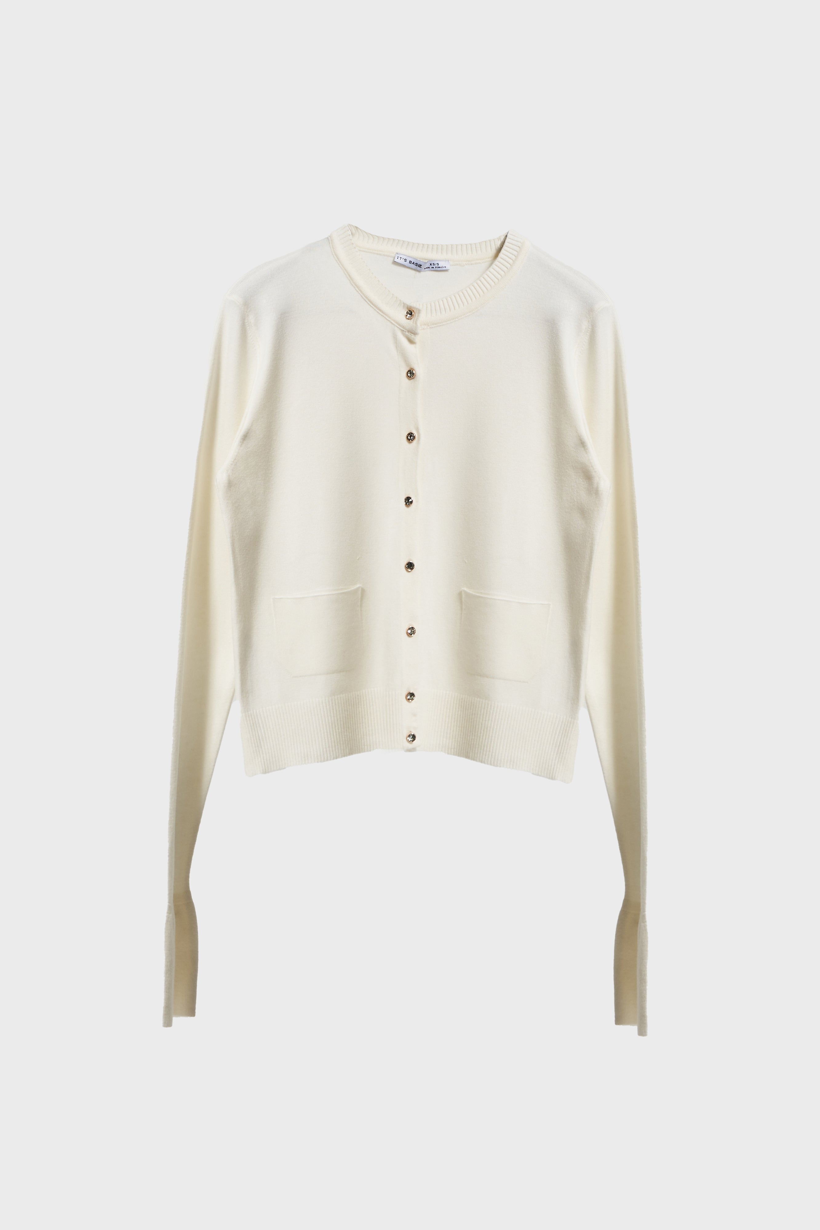 Kadın Kemik Renk w5-101 Volanlı Kol Önü Cepli Düğmeli Viskon Karışımlı Triko Hırka