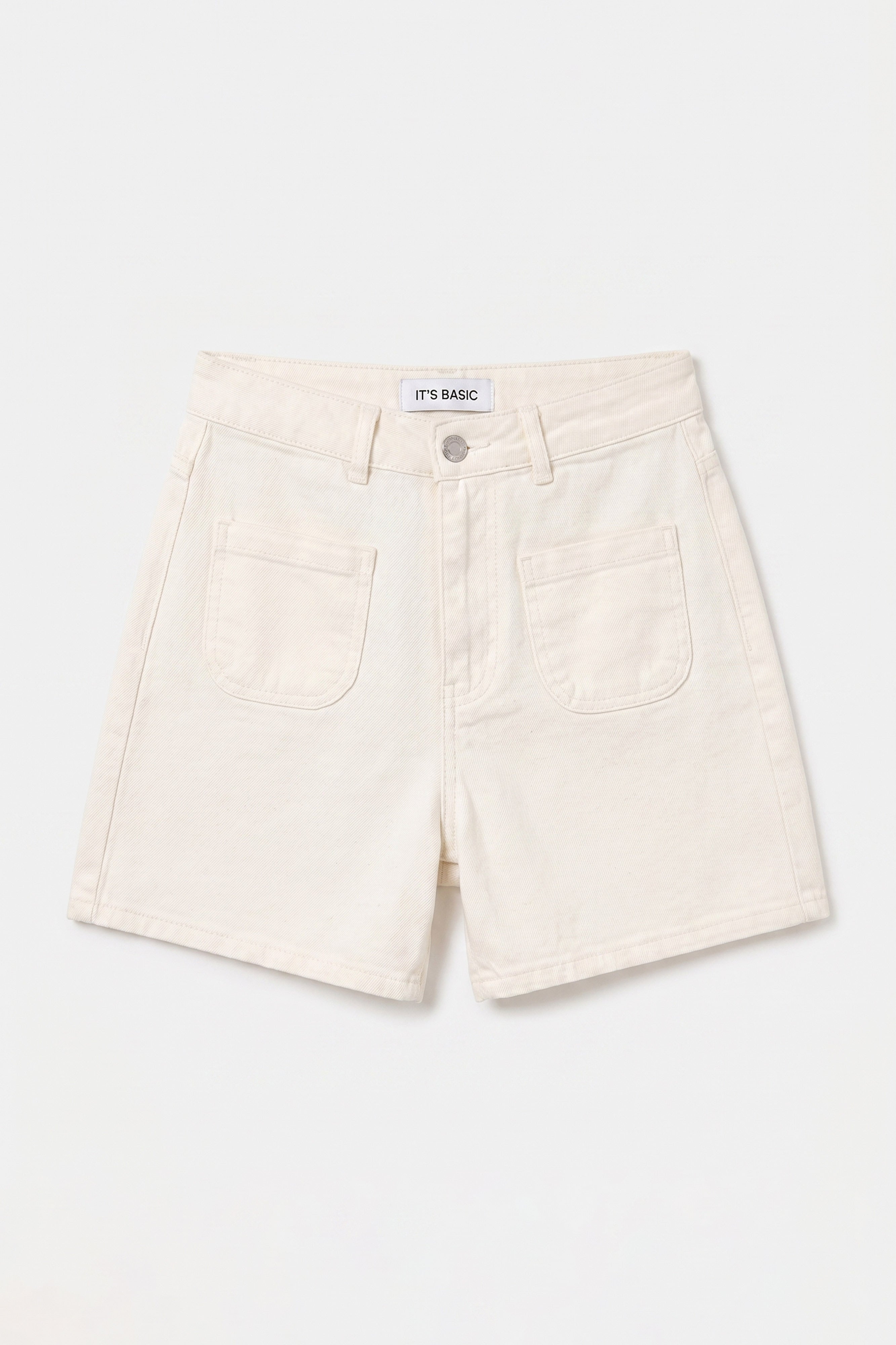 Kadın Kırık Beyaz 7s6-101 Midi Mom Fit Elastan Kumaş Denim Şort