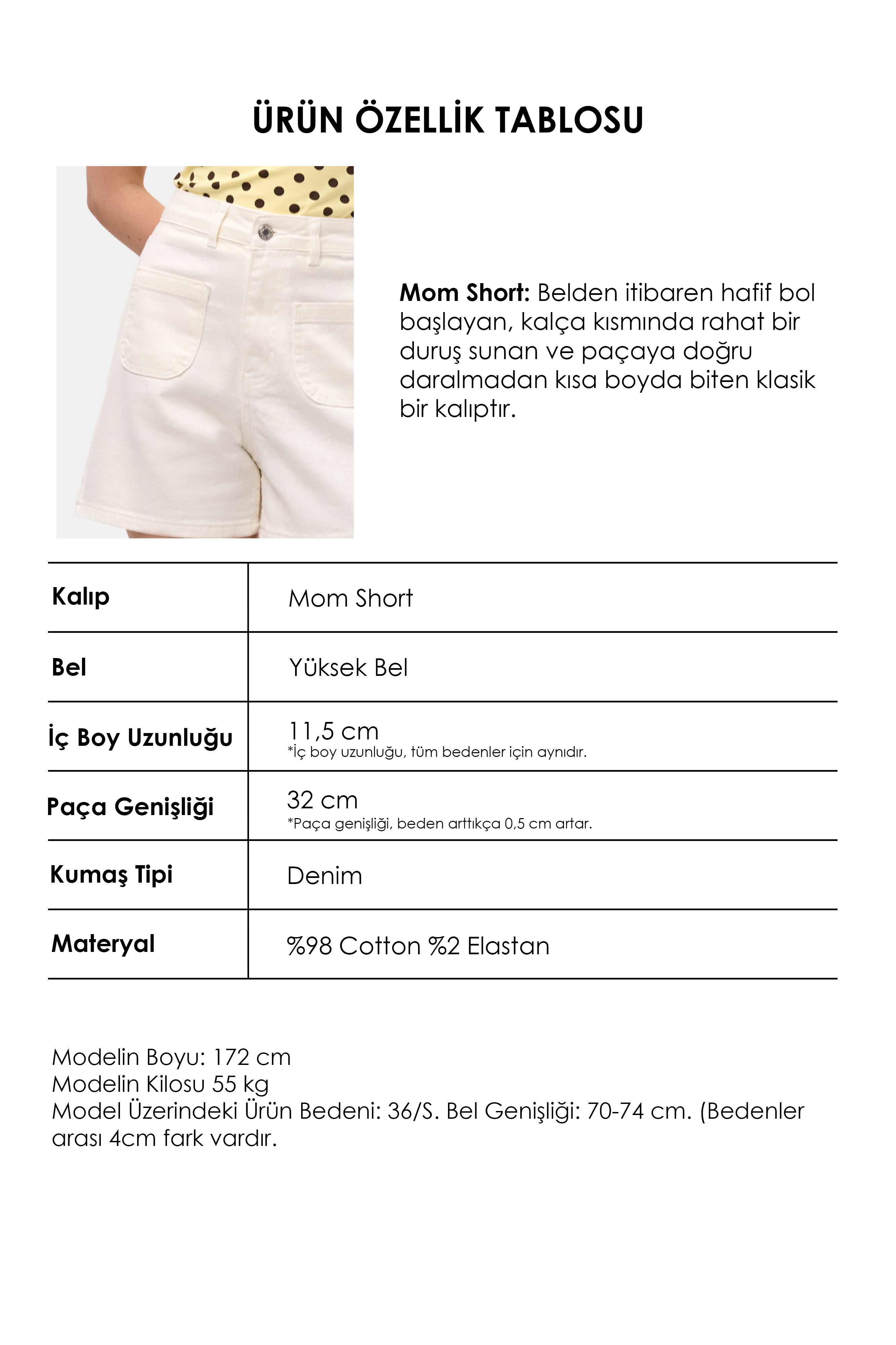 Kadın Kırık Beyaz 7s6-101 Midi Mom Fit Elastan Kumaş Denim Şort