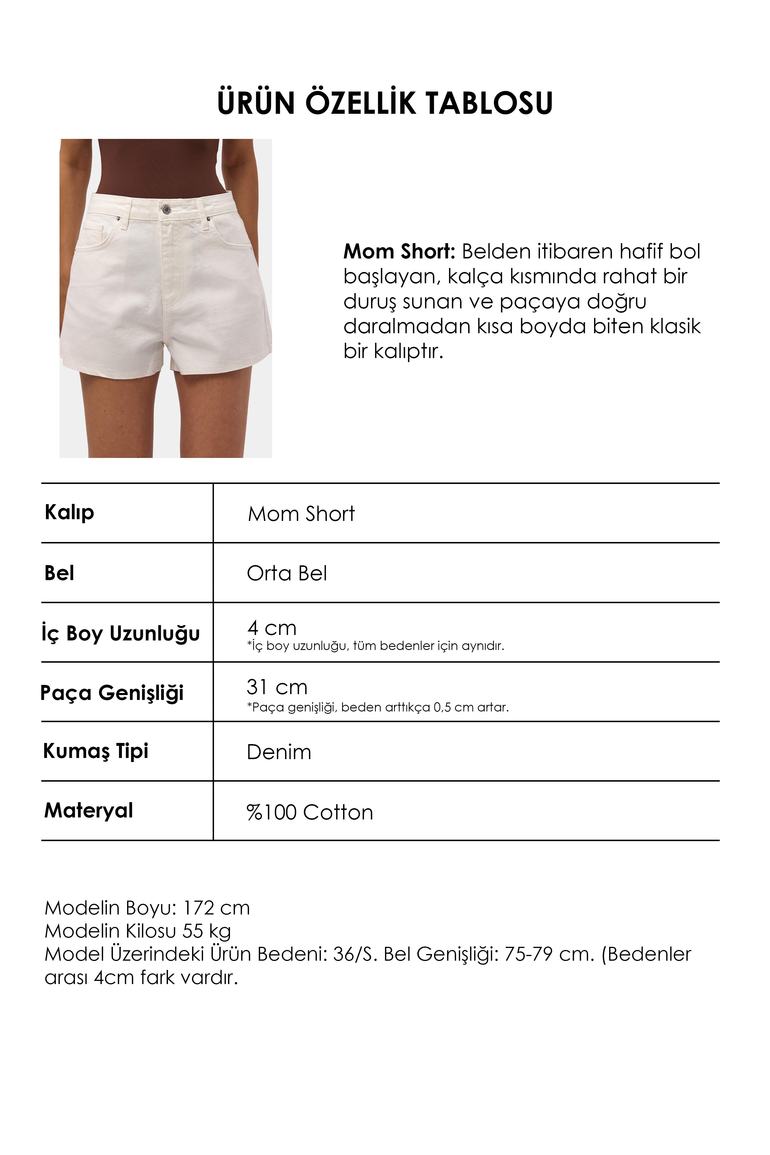 Kadın Kırık Beyaz 7s6-101 Mini Mom Denim Şort
