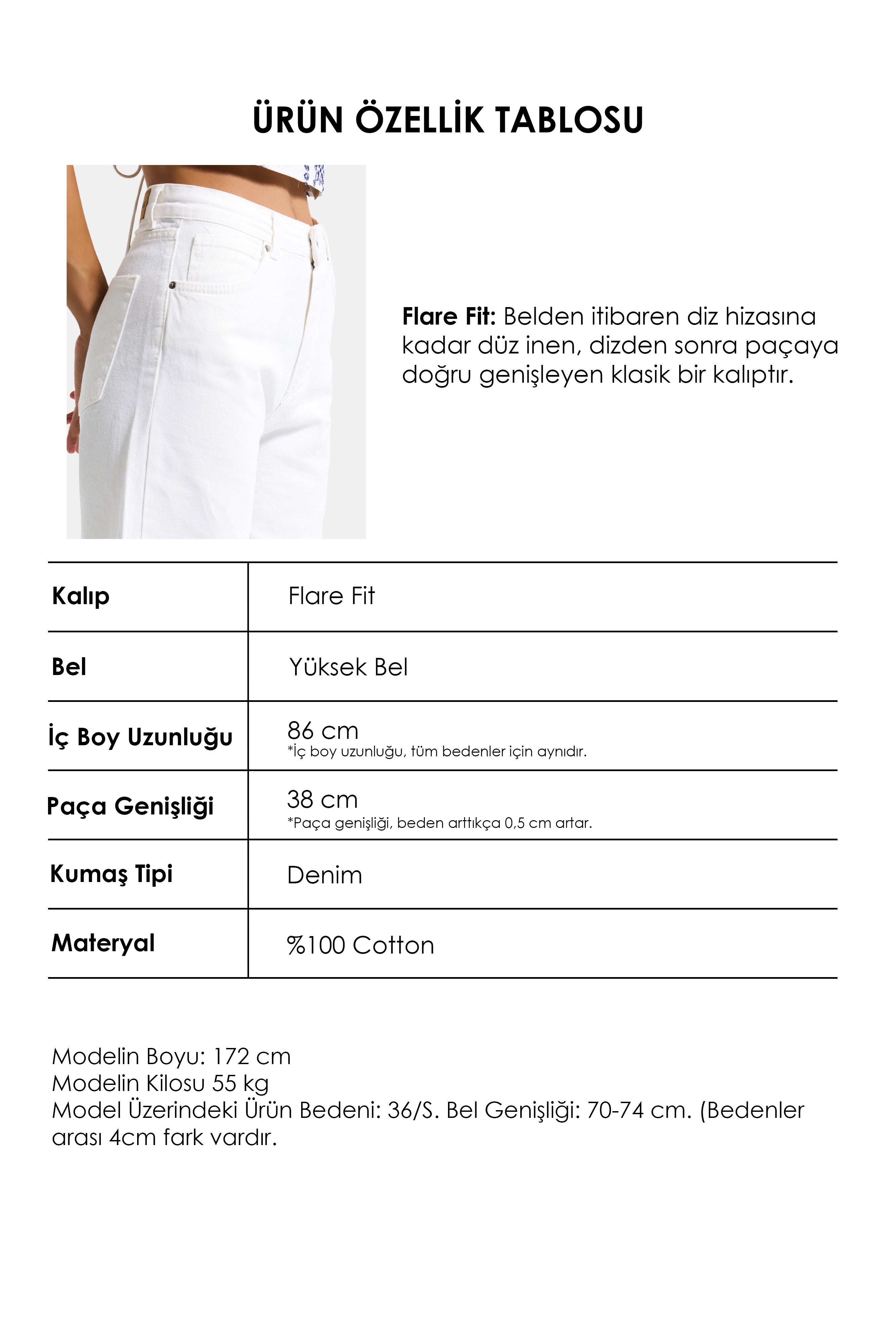 Kadın Kırık Beyaz 7s6-101 MRY Flare Fit Komfort Kumaş Denim Jean