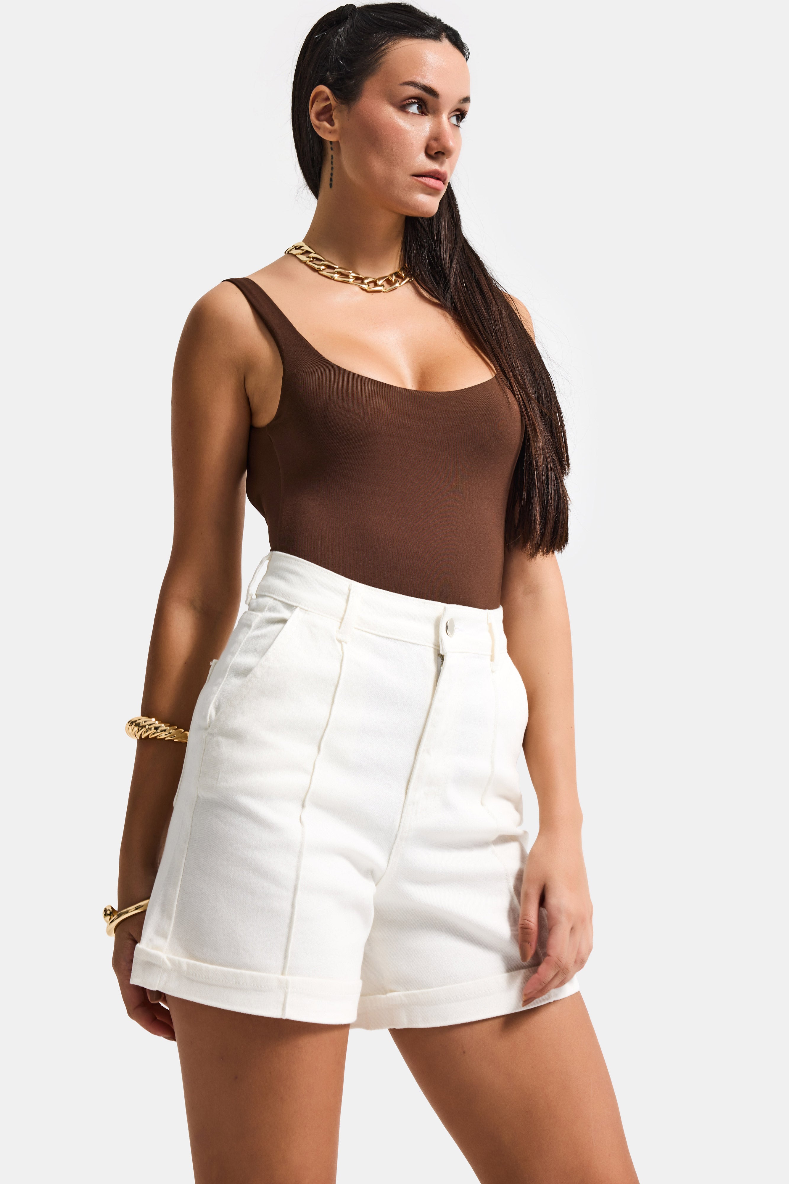 Kadın Kırık Beyaz 7s6-101 Straight Fit Relax Denim Şort