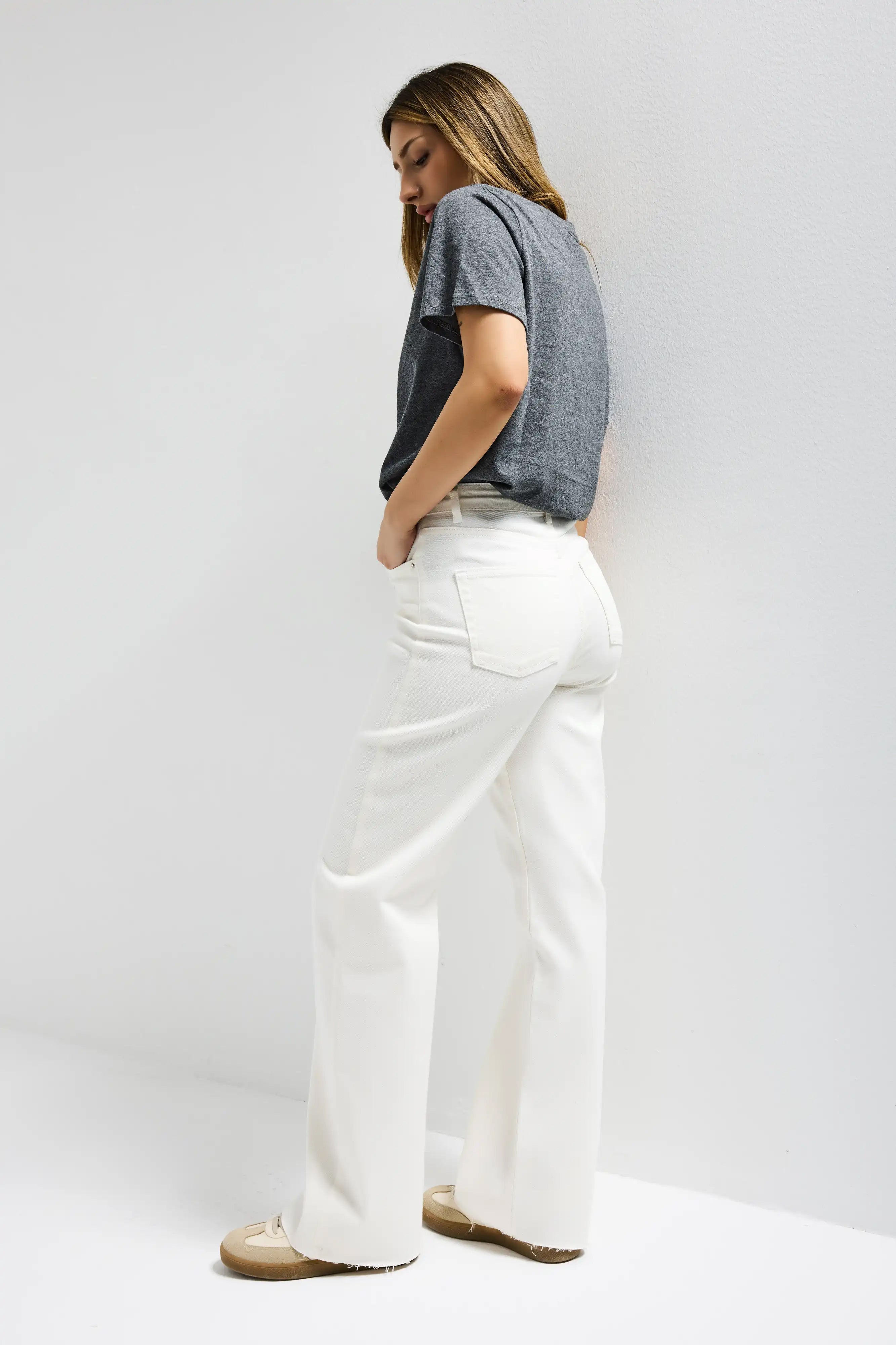 Kadın Kırık Beyaz 7s6-101 Straight Fit Yüksek Bel Denim Jean