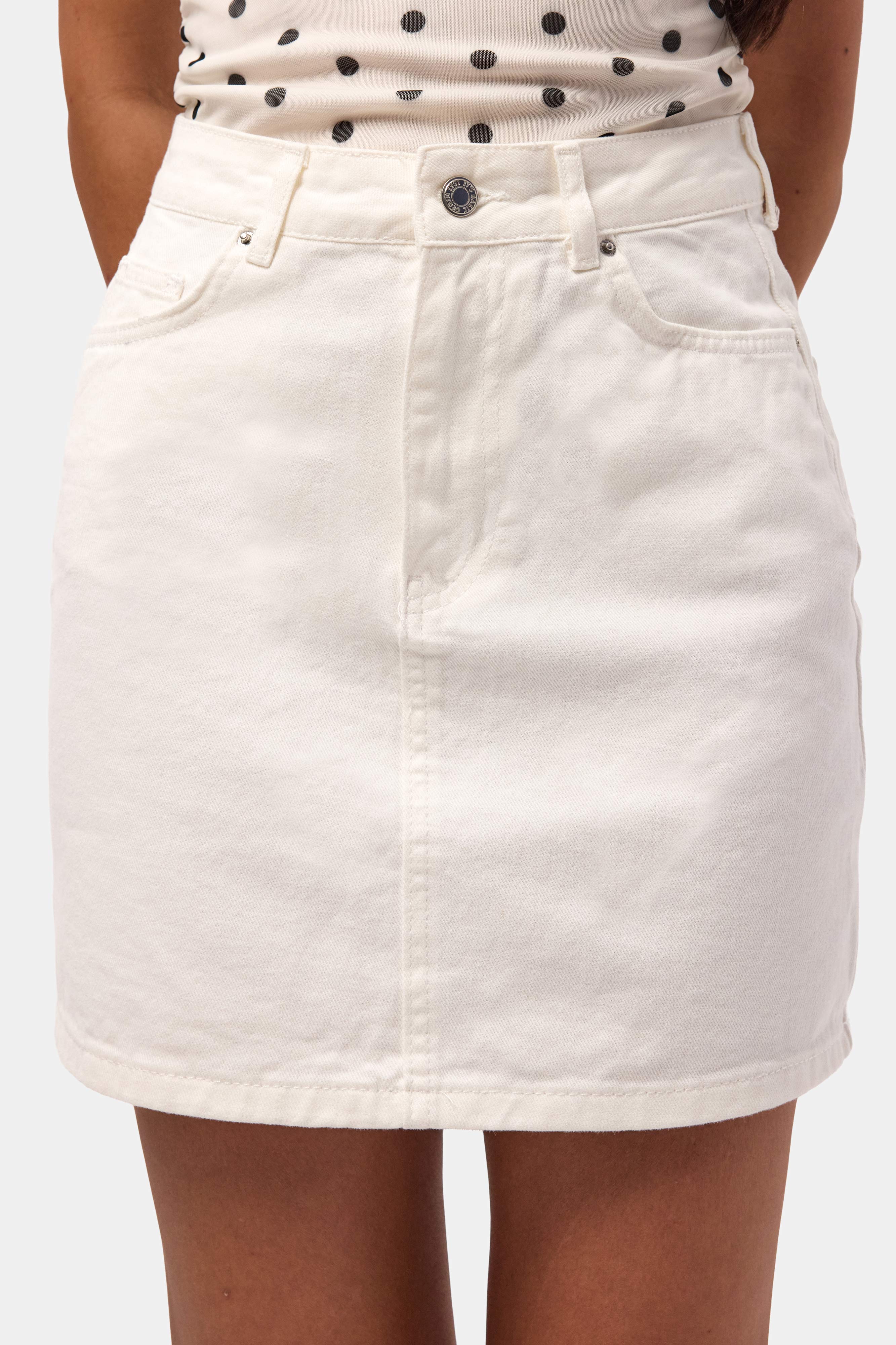 Kadın Kırık Beyaz 7s6-101 Straight Mini Denim Etek