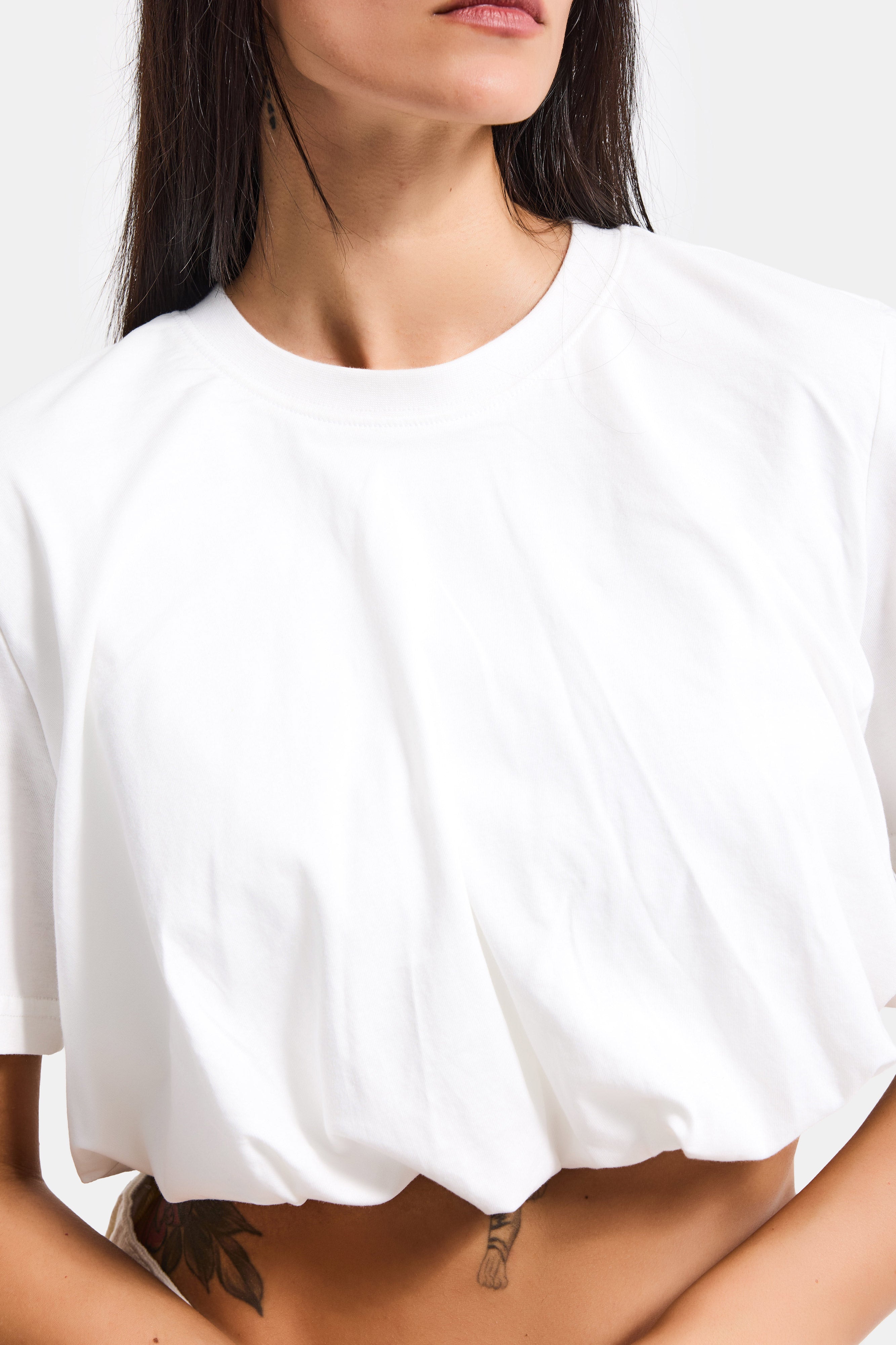 Kadın Kırık Beyaz s6-101 Crop Balon Fit T-Shirt