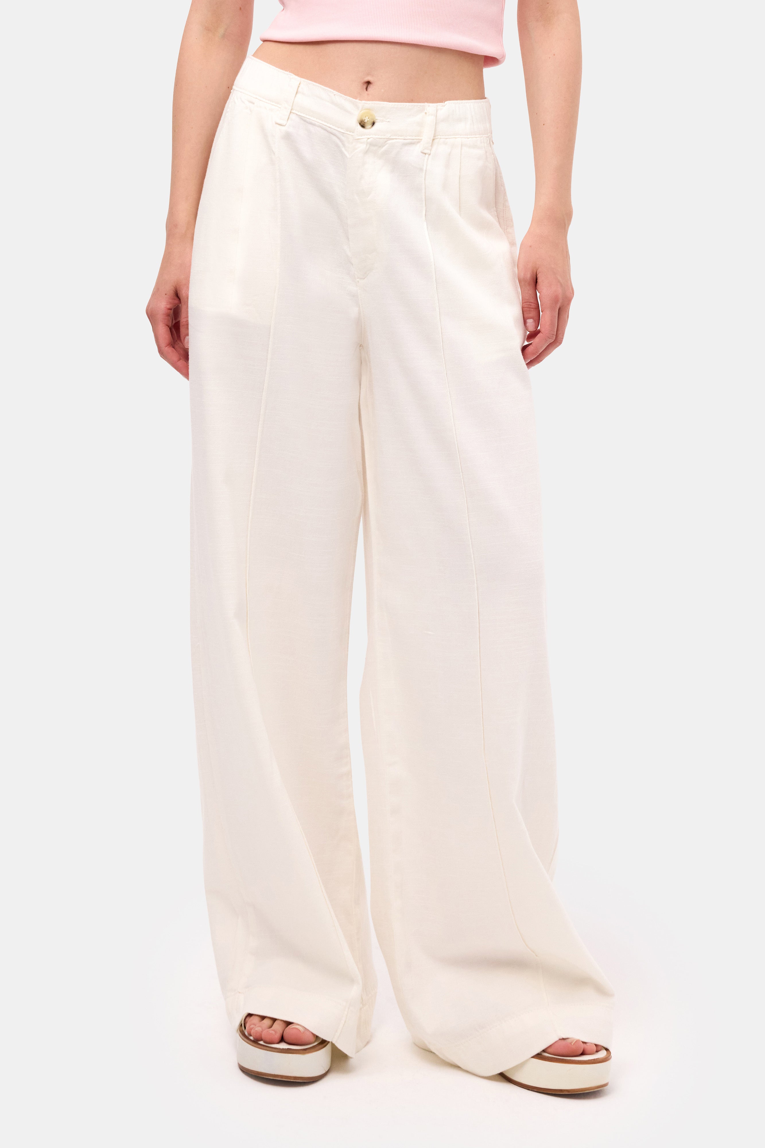 Kadın Kırık Beyaz s6-101 Palazzo Fit Bol Kesim Pantolon