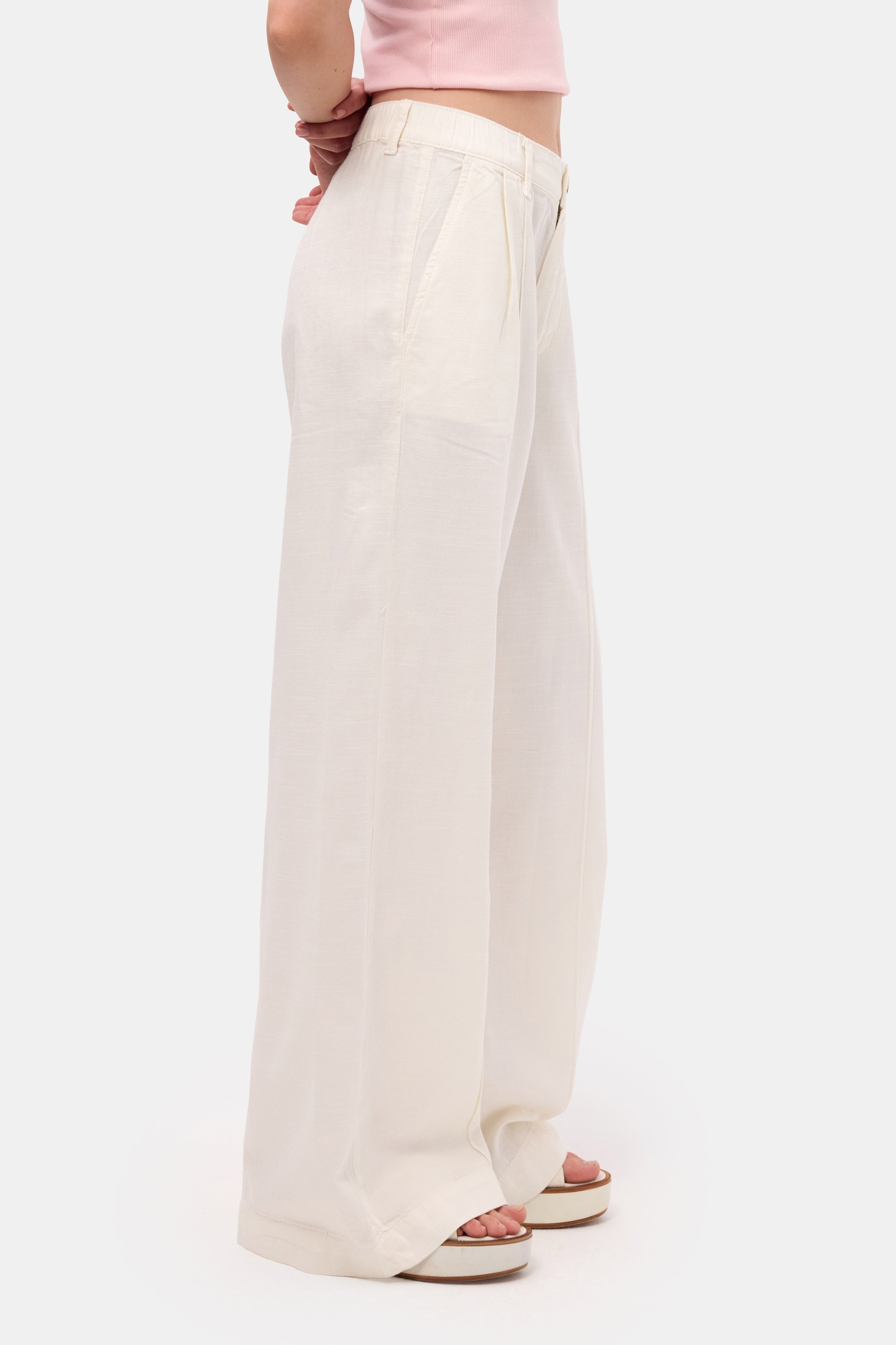 Kadın Kırık Beyaz s6-101 Palazzo Fit Bol Kesim Pantolon