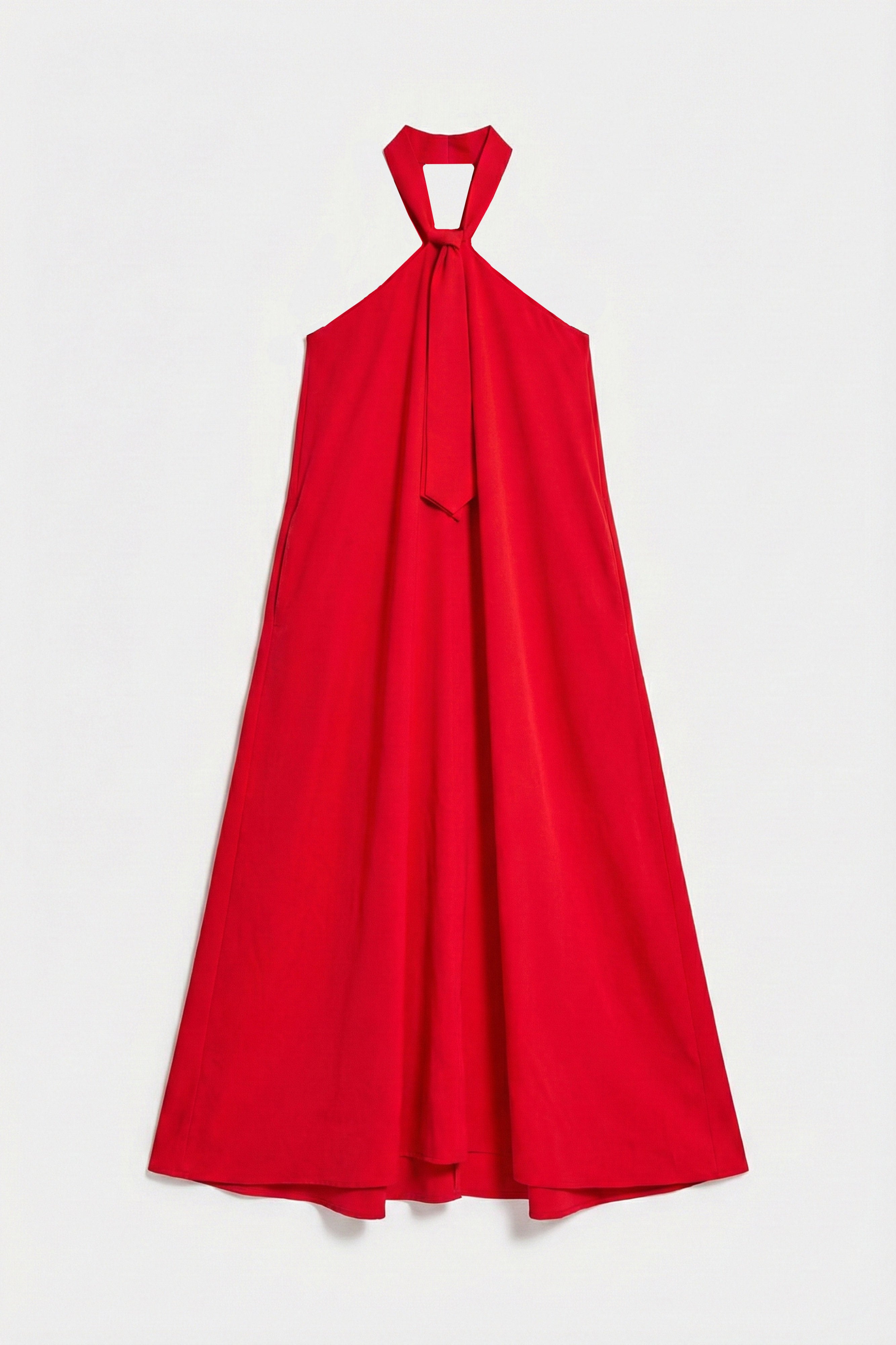 Kadın Kırmız Renk Bol Kesim Kravat Detaylı Boyundan Bağlamalı Tasarım Elbise