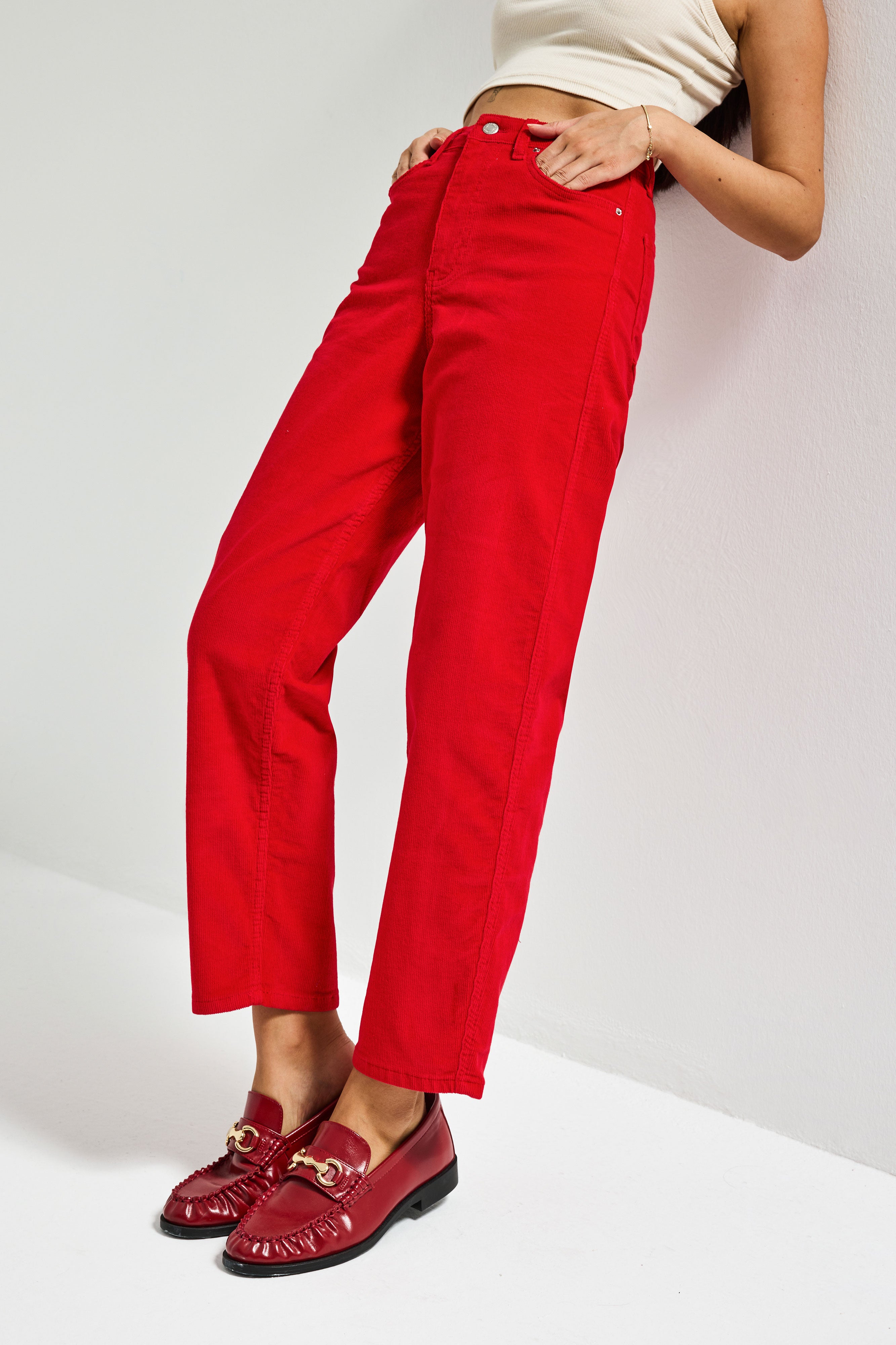 Kadın Kırmızı 26w5-19 Relax Fit Velvet Kadife Kumaş Pantolon