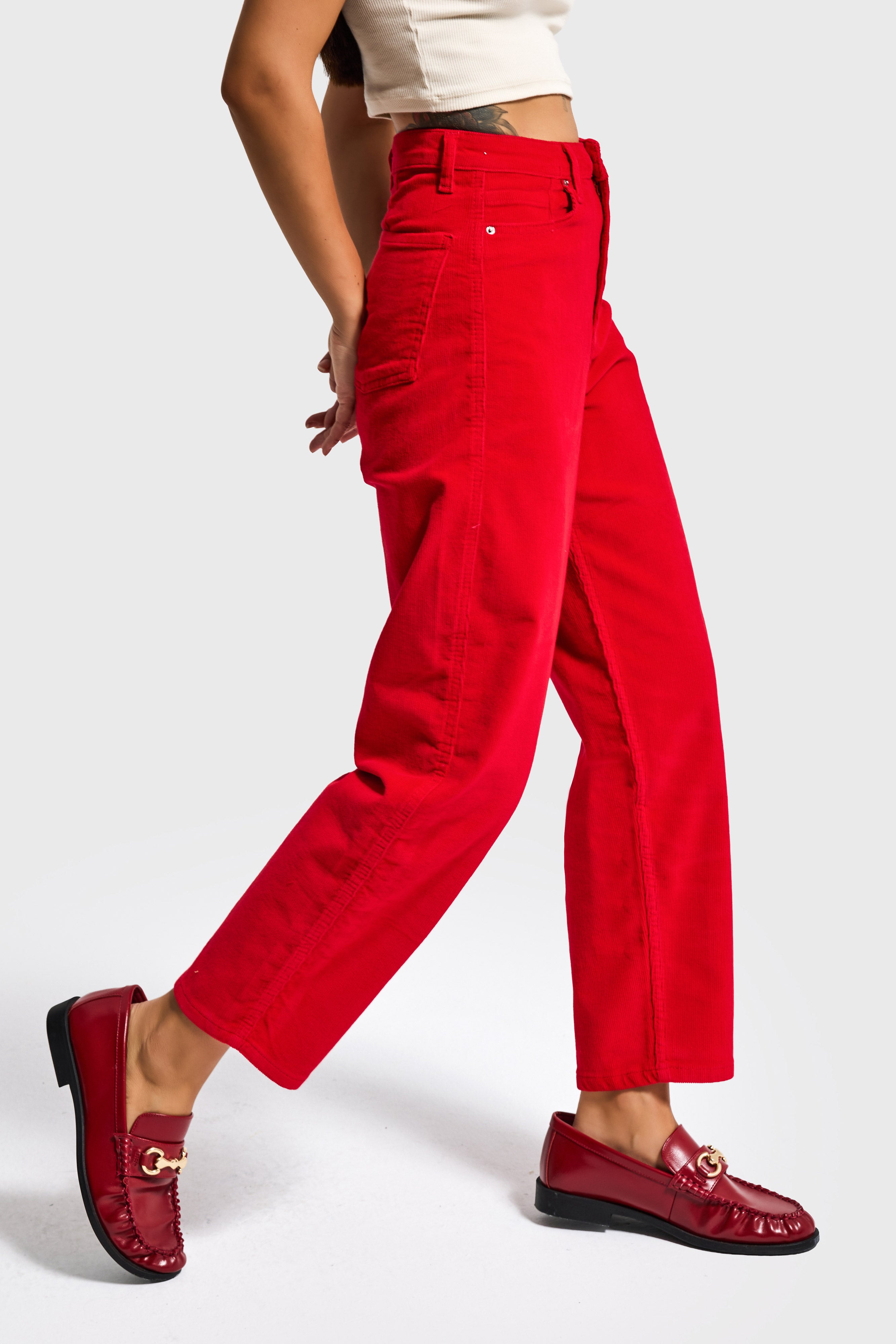 Kadın Kırmızı 26w5-19 Relax Fit Velvet Kadife Kumaş Pantolon