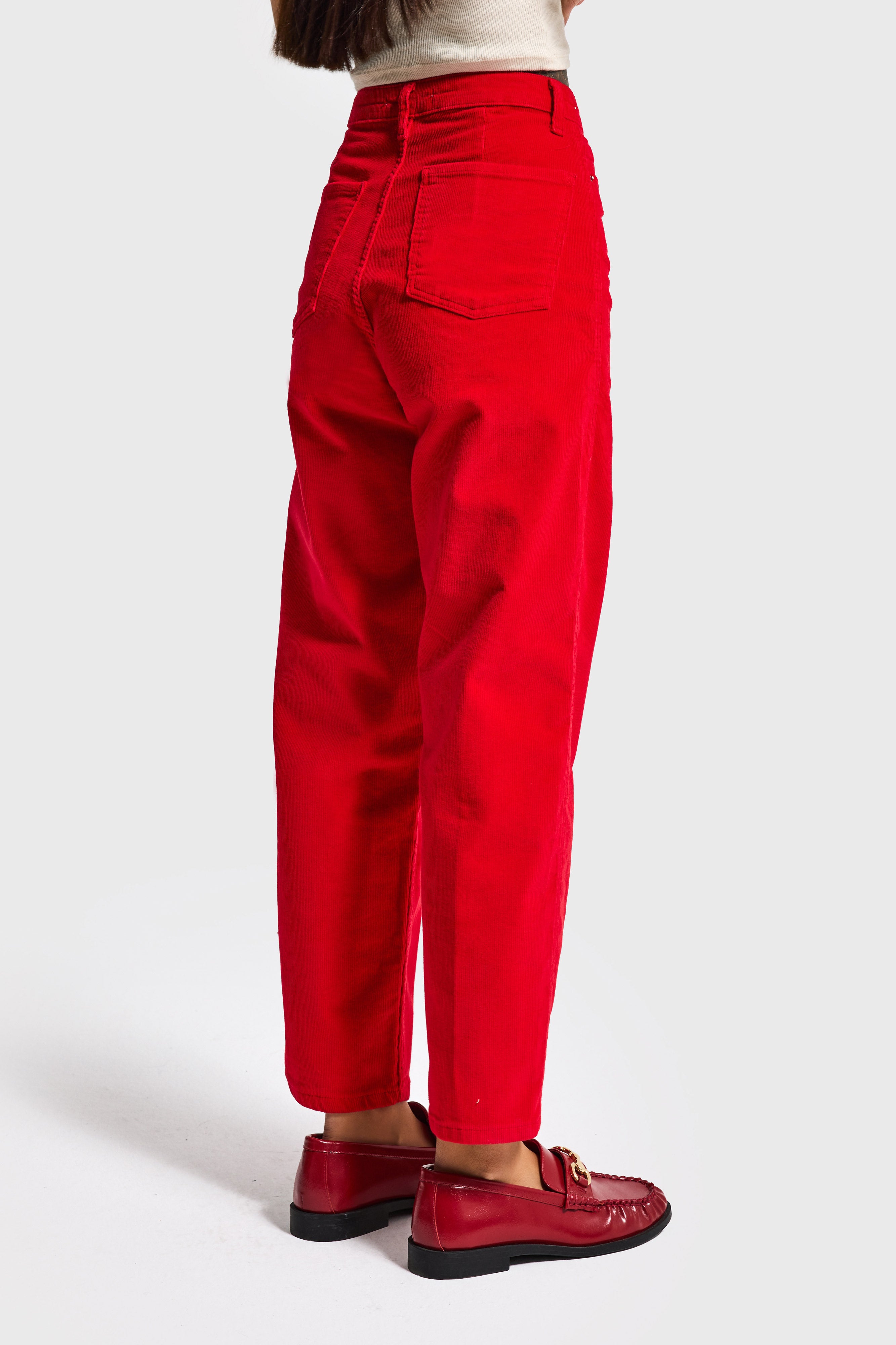 Kadın Kırmızı 26w5-19 Relax Fit Velvet Kadife Kumaş Pantolon