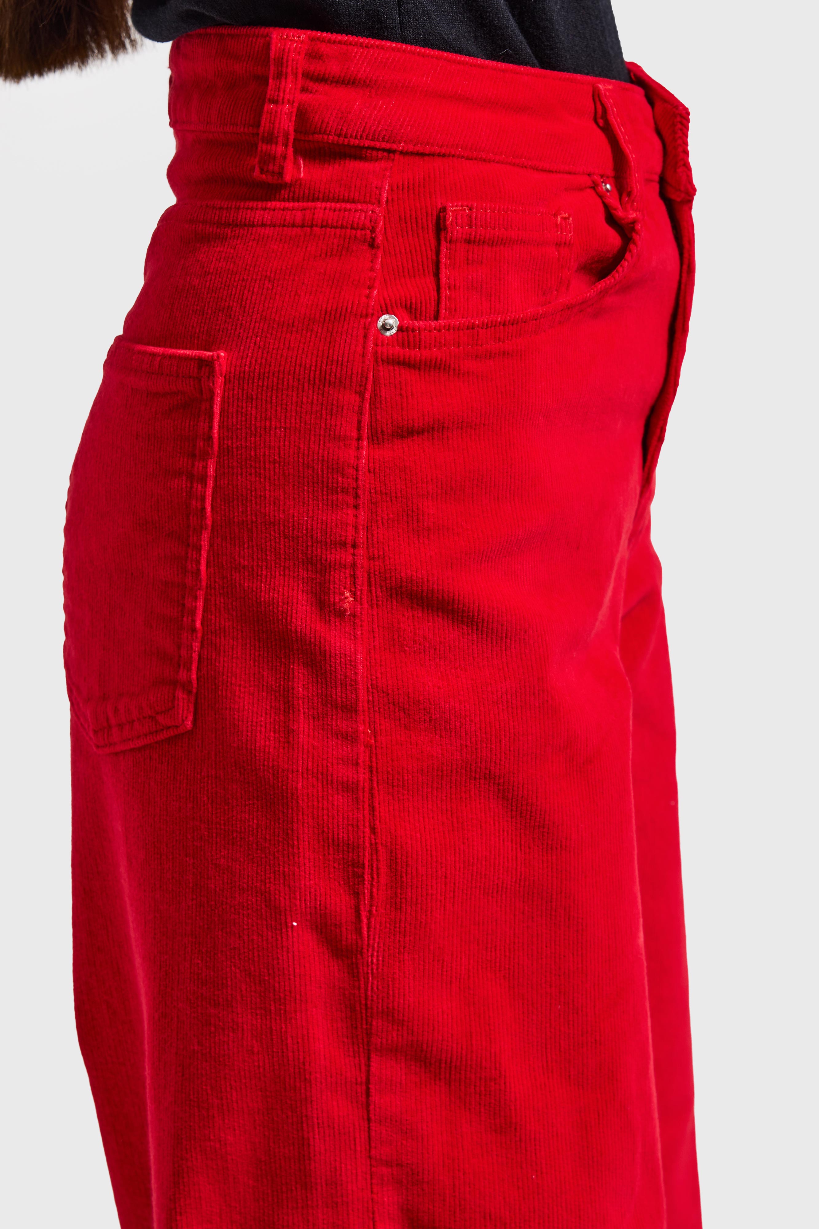 Kadın Kırmızı 26w5-19 Skater Fit Velvet Kadife Kumaş Pantolon