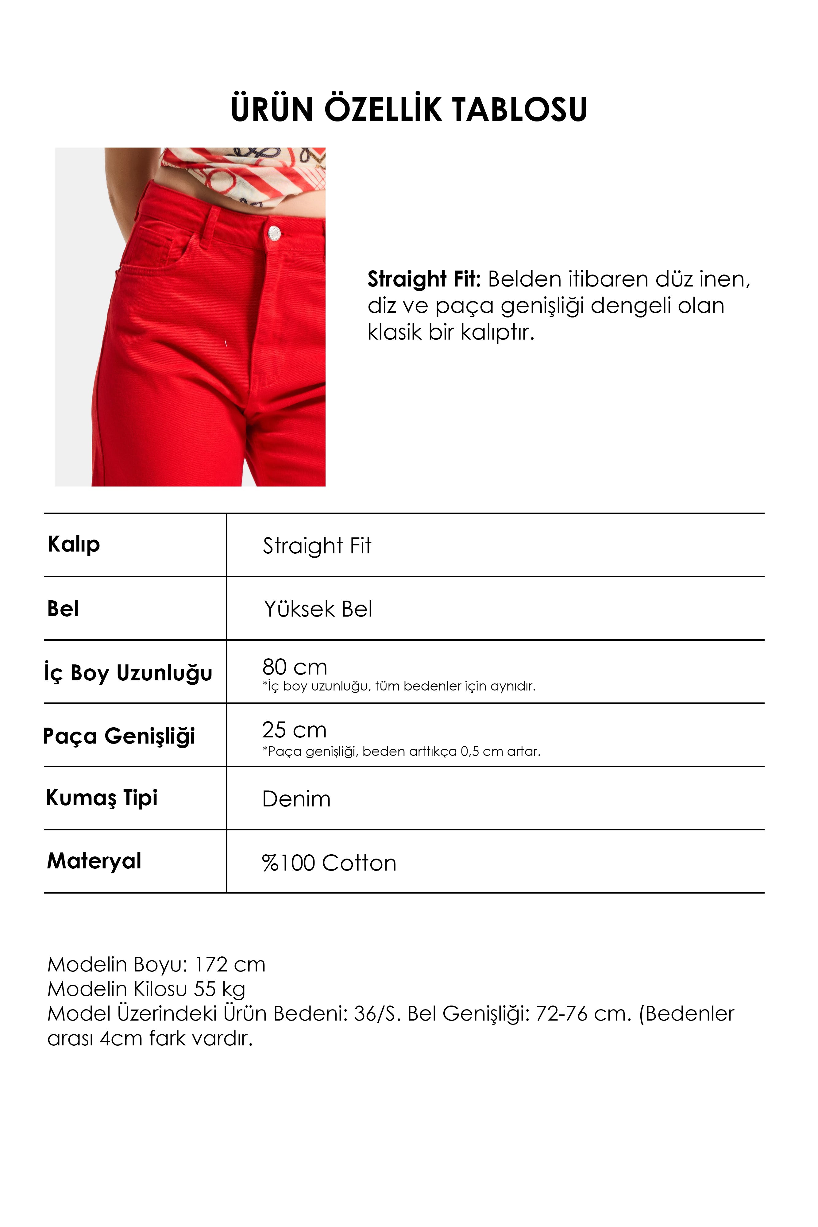Kadın Kırmızı Doris 6s6-19 Straight Fit Yüksek Bel Denim Jean