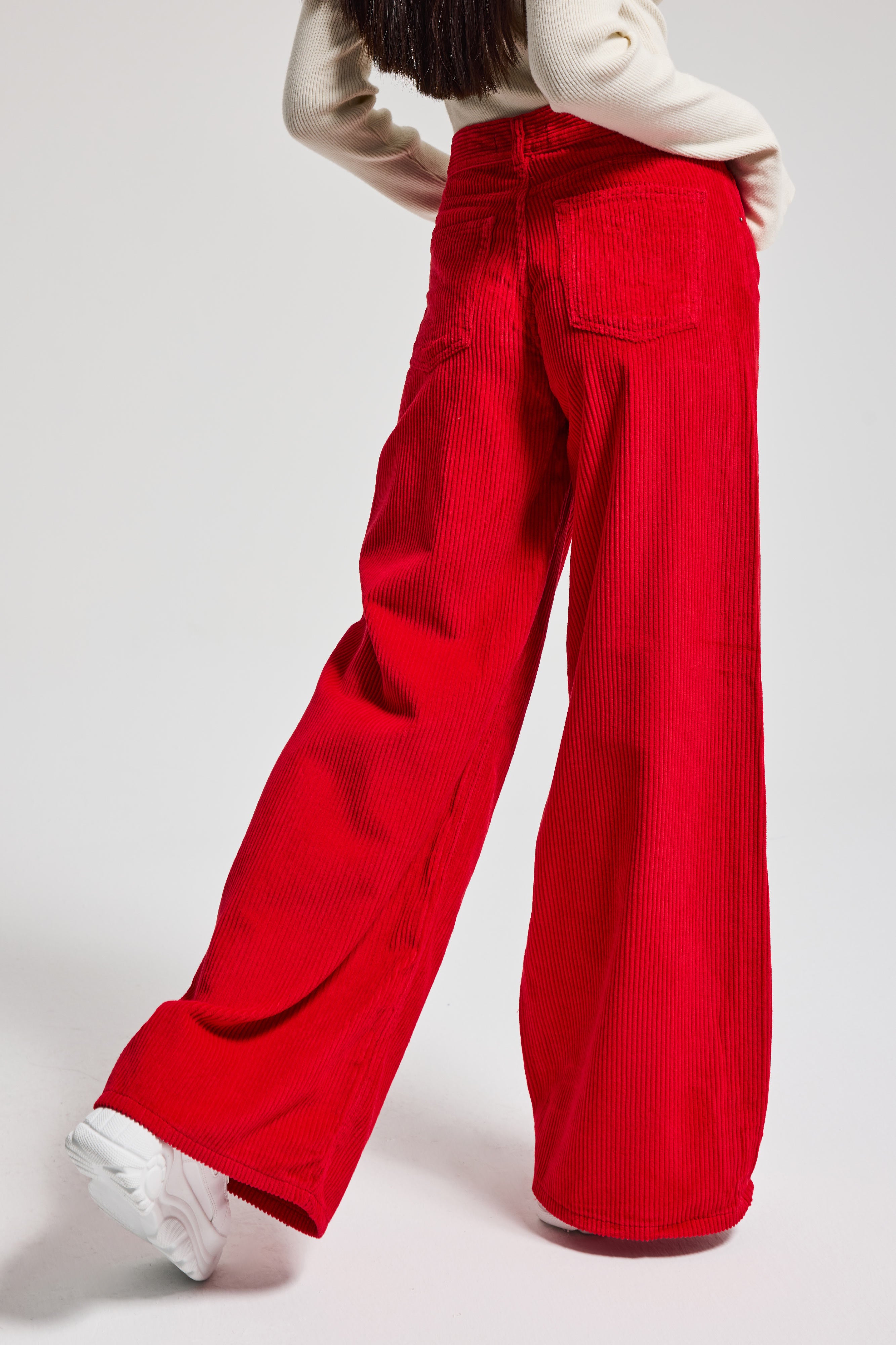 Kadın Kırmızı Renk Hera 26w5-19 Palazzo Fit Kalın Fitilli Velvet Kadife Kumaş Pantolon