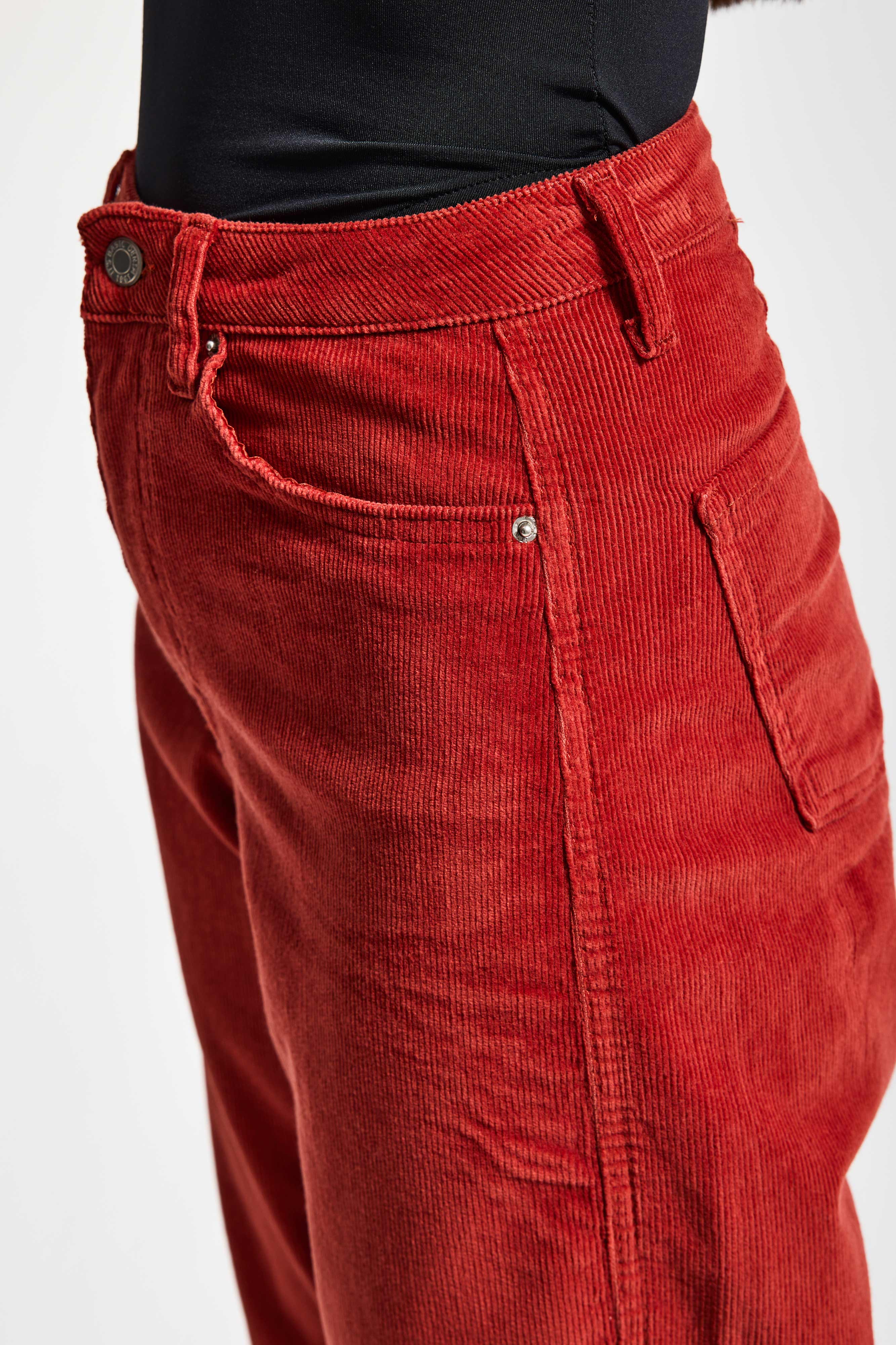 Kadın Koral Renk 26w5-104 Relax Fit Esnek Kumaş İnce Fitilli Velvet Kadife Kumaş Pantolon