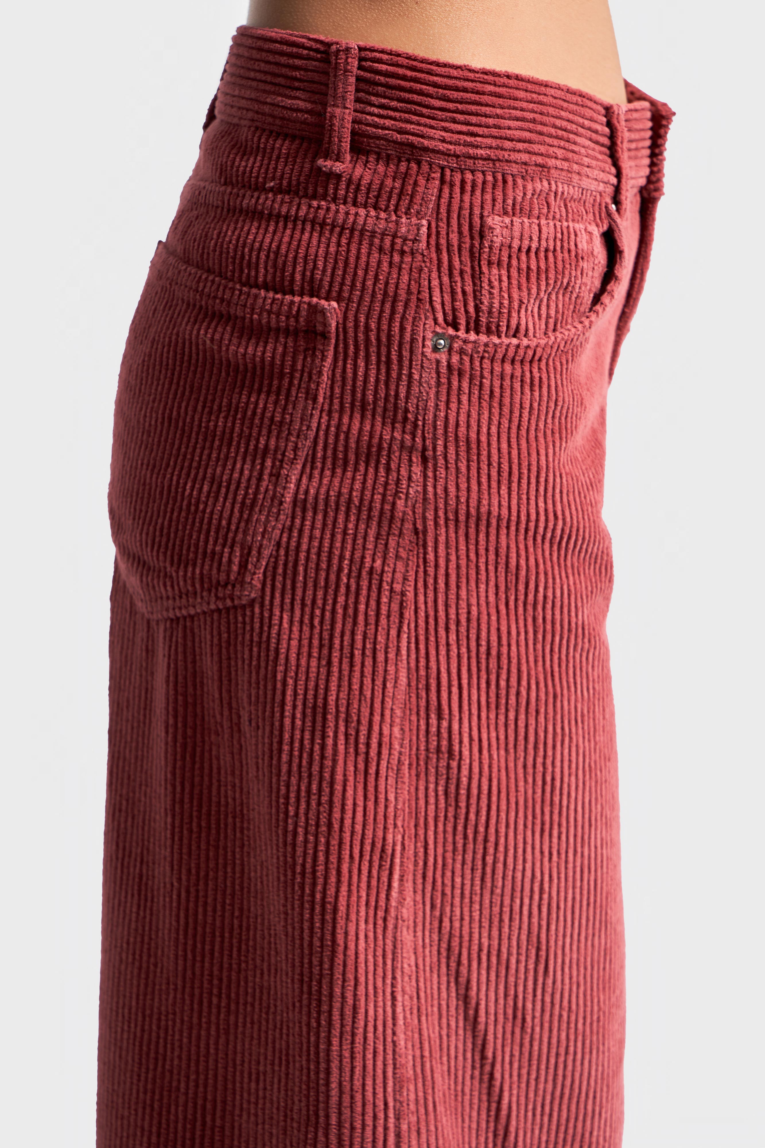 Kadın Koral Renk Hera 29w5-104 Palazzo Fit Kalın Fitilli Velvet Kadife Kumaş Pantolon