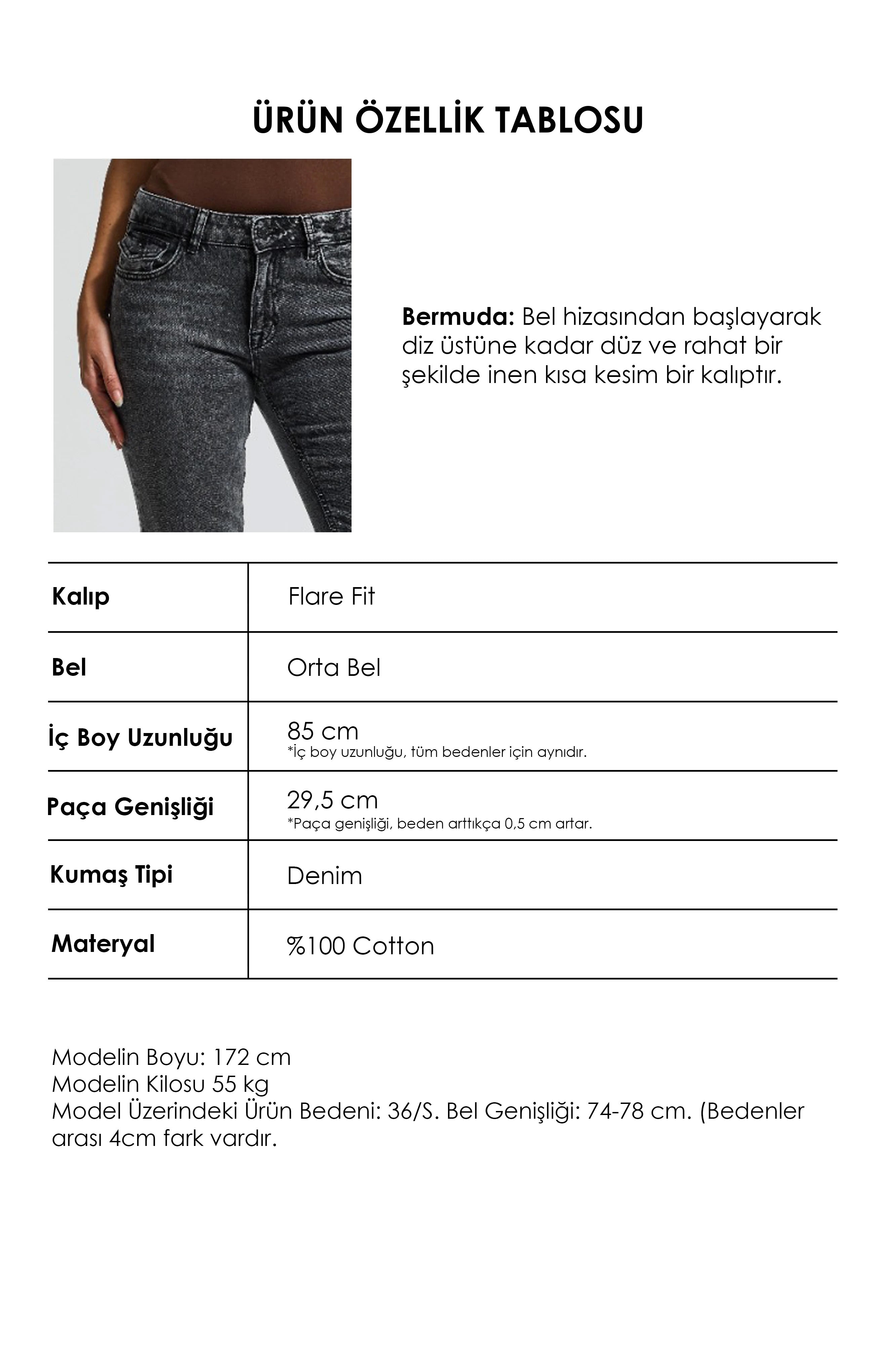 Kadın Kot Füme 4s6-14 SLN05 Mide Rise Flare Fit Süper Esnek Kumaş İç Boy 83cm Denim Jean