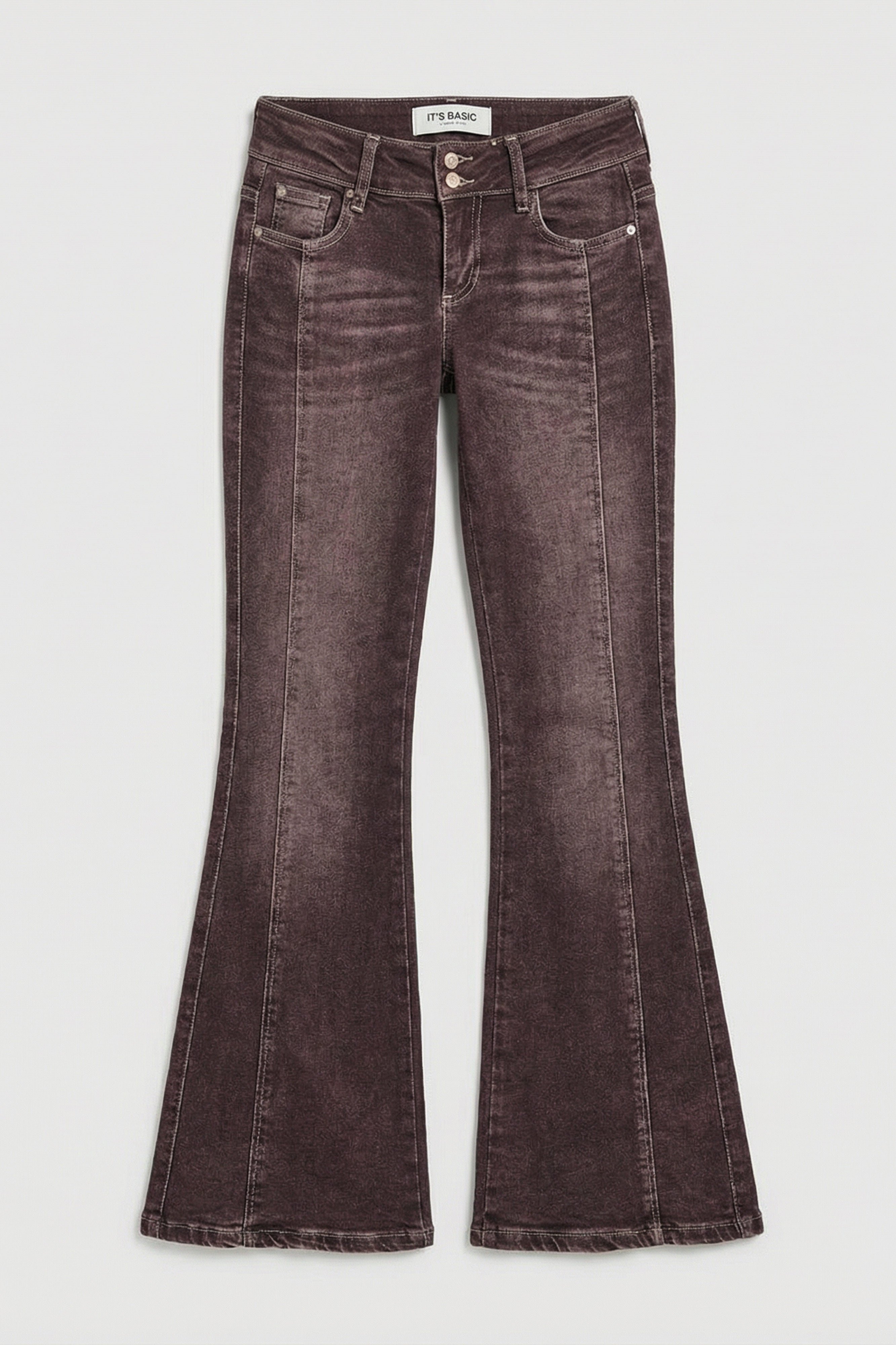 Kadın Kot Kahve 4s6-16 SWL Mid Rise Flare Fit Kemer Detaylı Esnek Kumaş Denim Jean