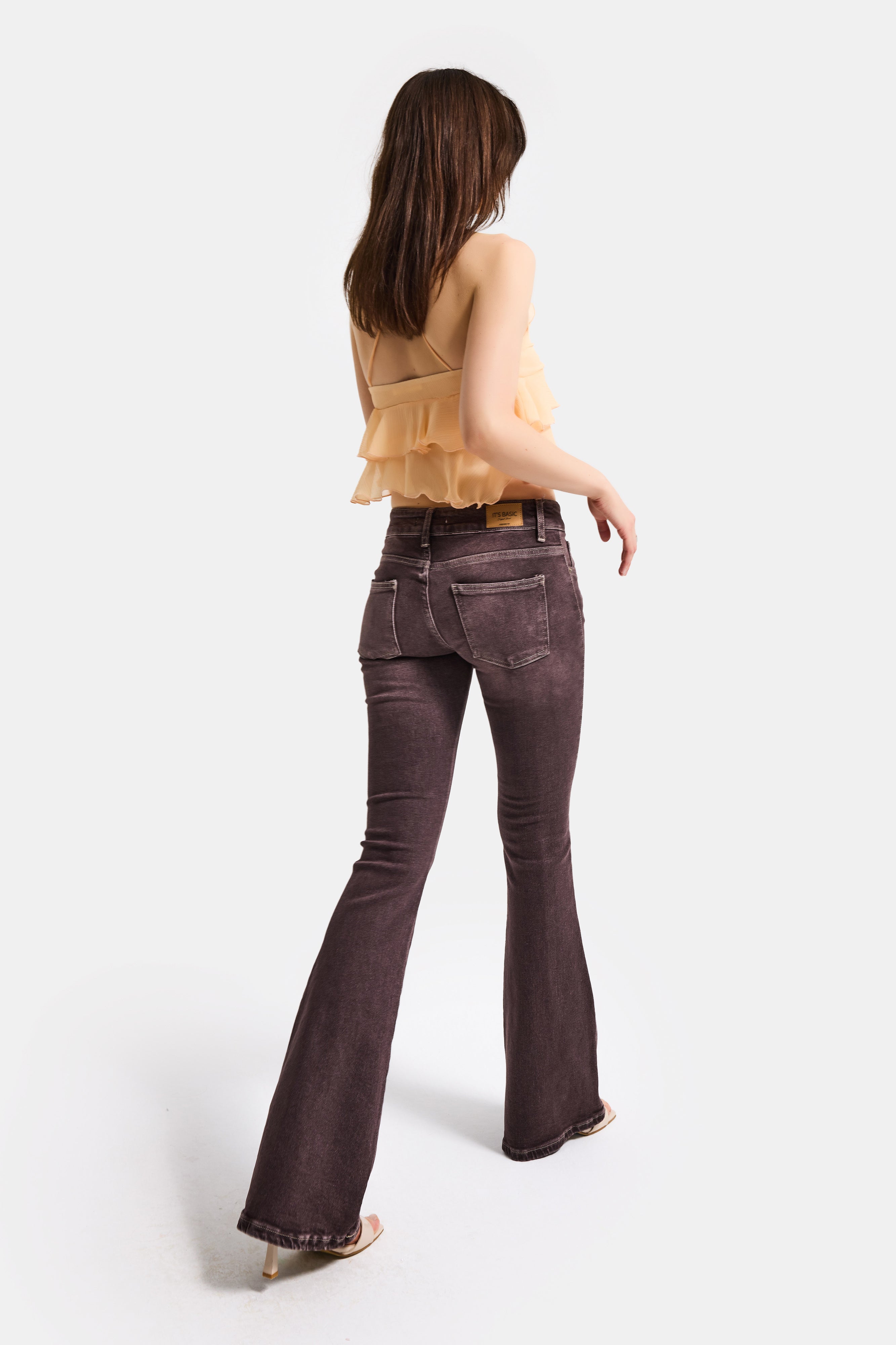 Kadın Kot Kahve 4s6-16 SWL Mid Rise Flare Fit Kemer Detaylı Esnek Kumaş Denim Jean