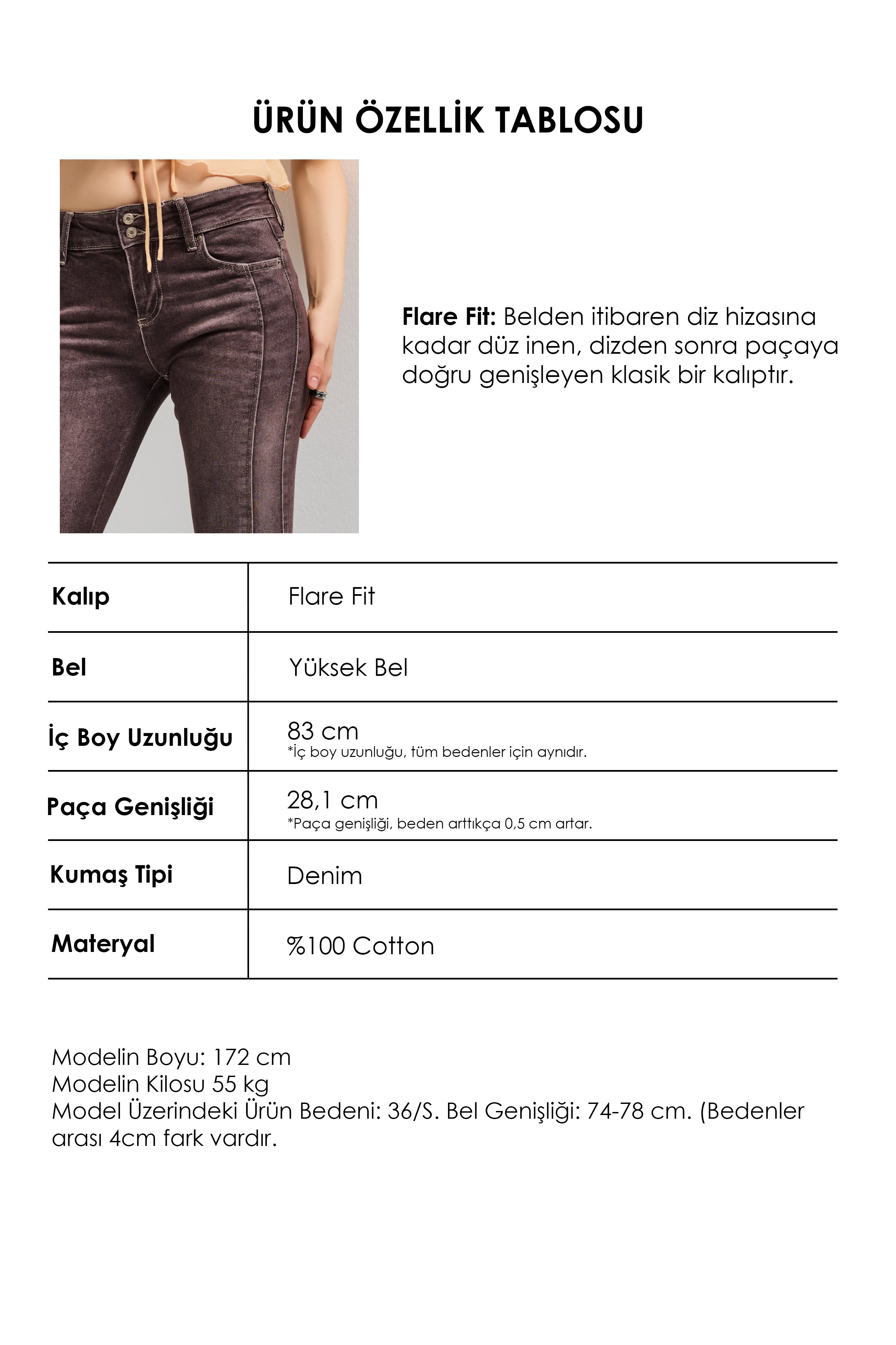 Kadın Kot Kahve 4s6-16 SWL Mid Rise Flare Fit Kemer Detaylı Esnek Kumaş Denim Jean