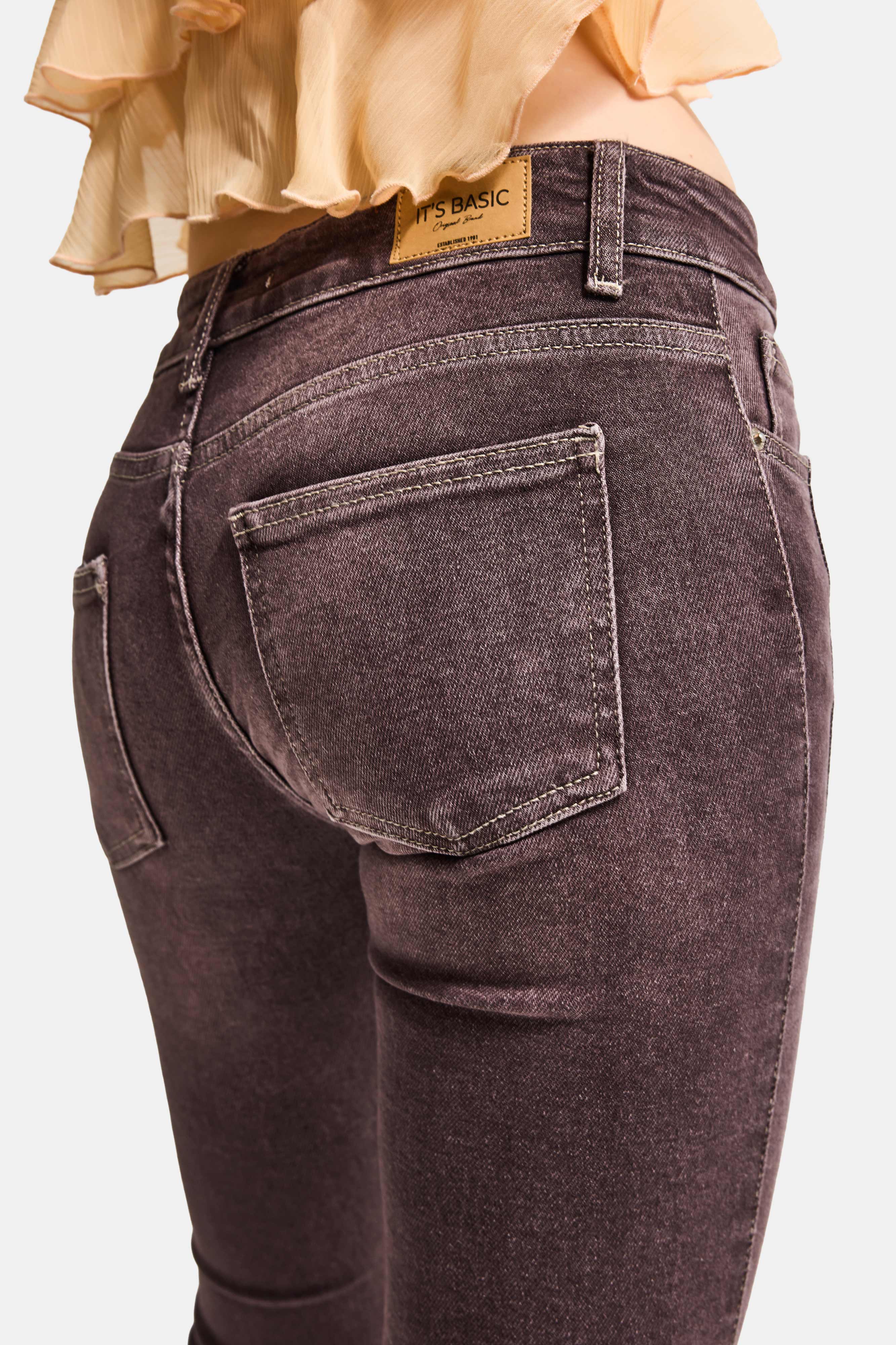 Kadın Kot Kahve 4s6-16 SWL Mid Rise Flare Fit Kemer Detaylı Esnek Kumaş Denim Jean