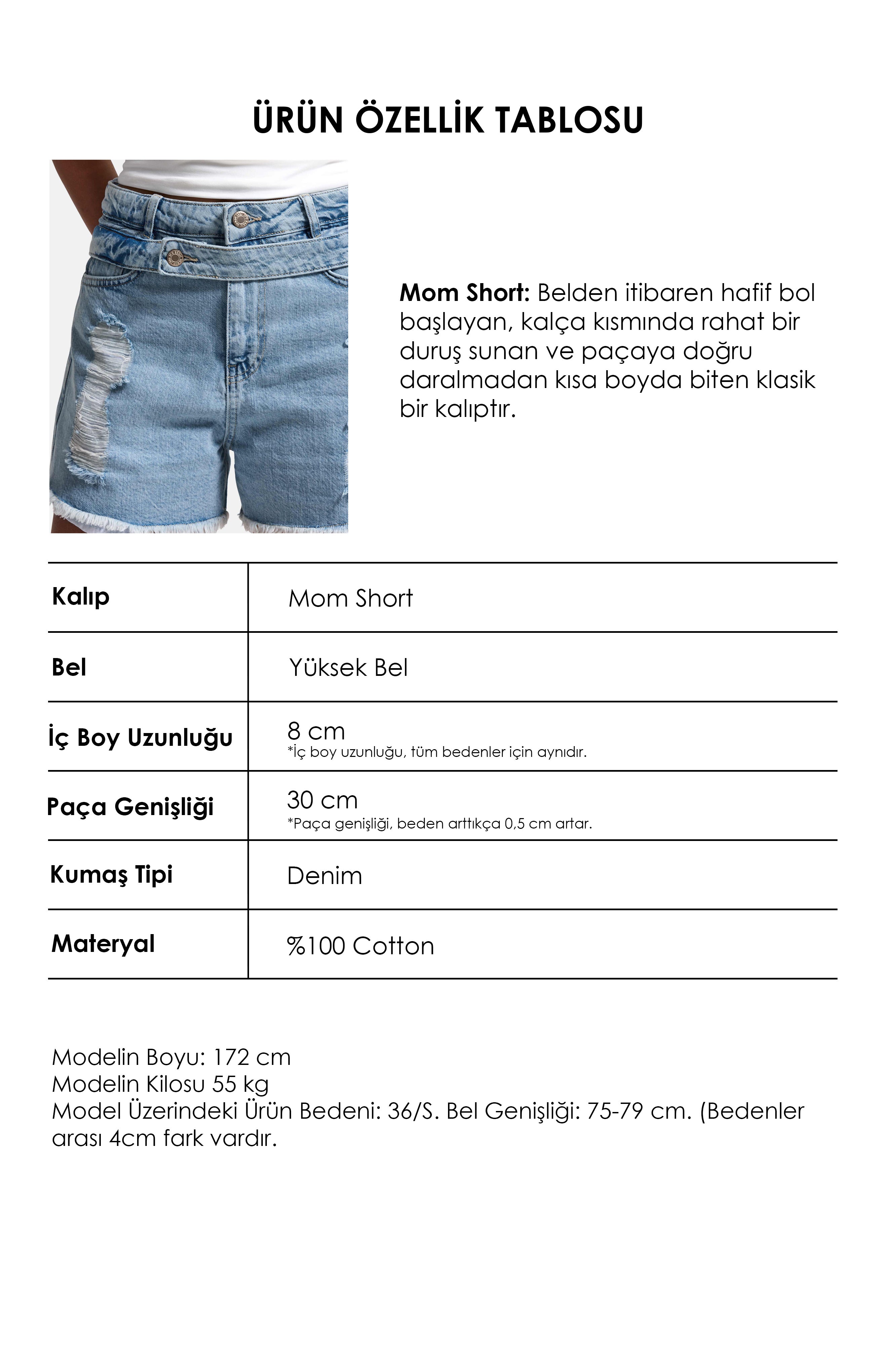 Kadın Kot Rengi 11s6-3 Relax Mom Kemer Detaylı Tasarım Denim Şort