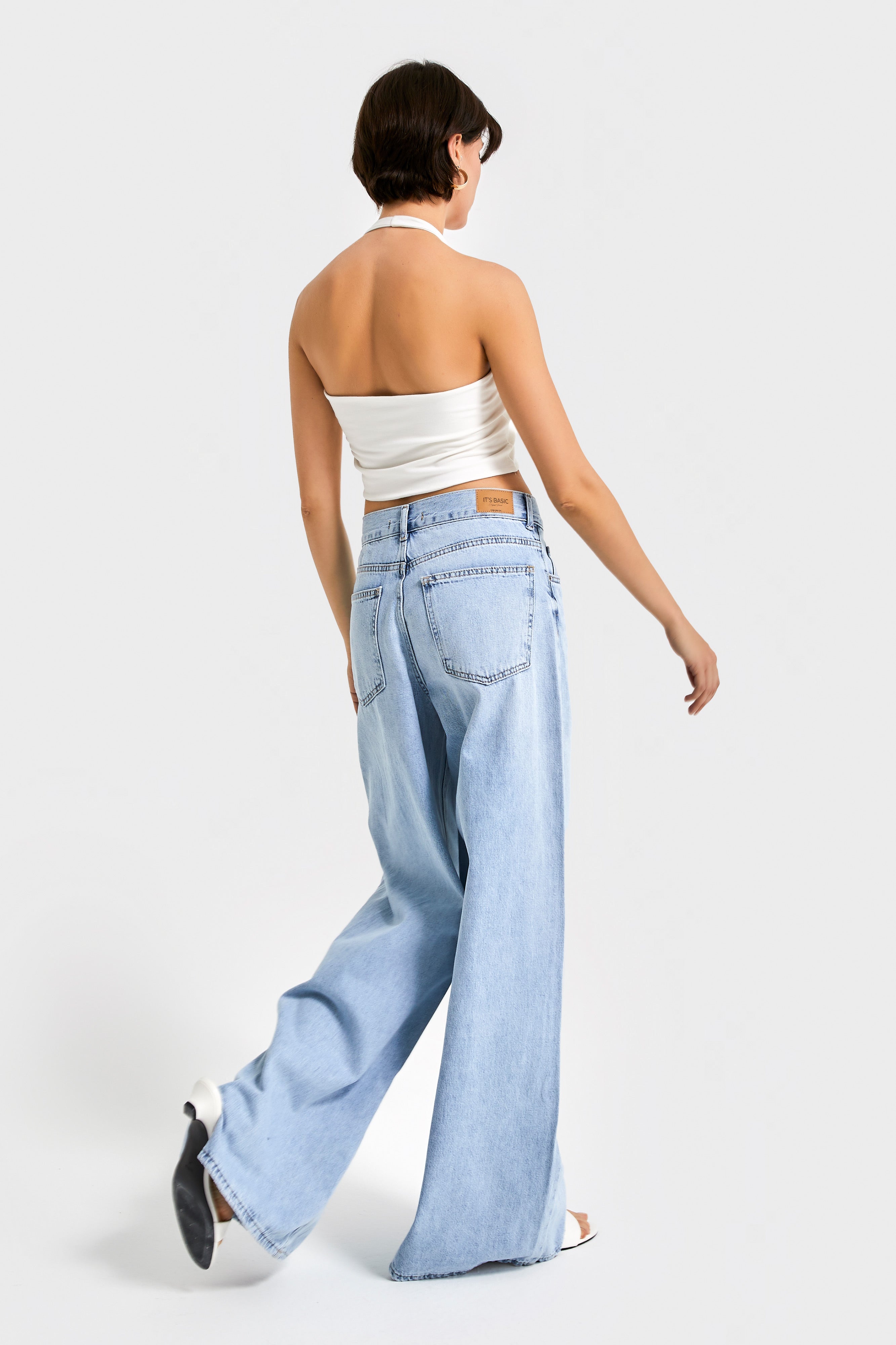 Kadın Kot rengi 12s5-27 Palazzo Fit Şeffaf Tül Dantel Detaylı %100 Koton Özel Tasarım Denim Jean