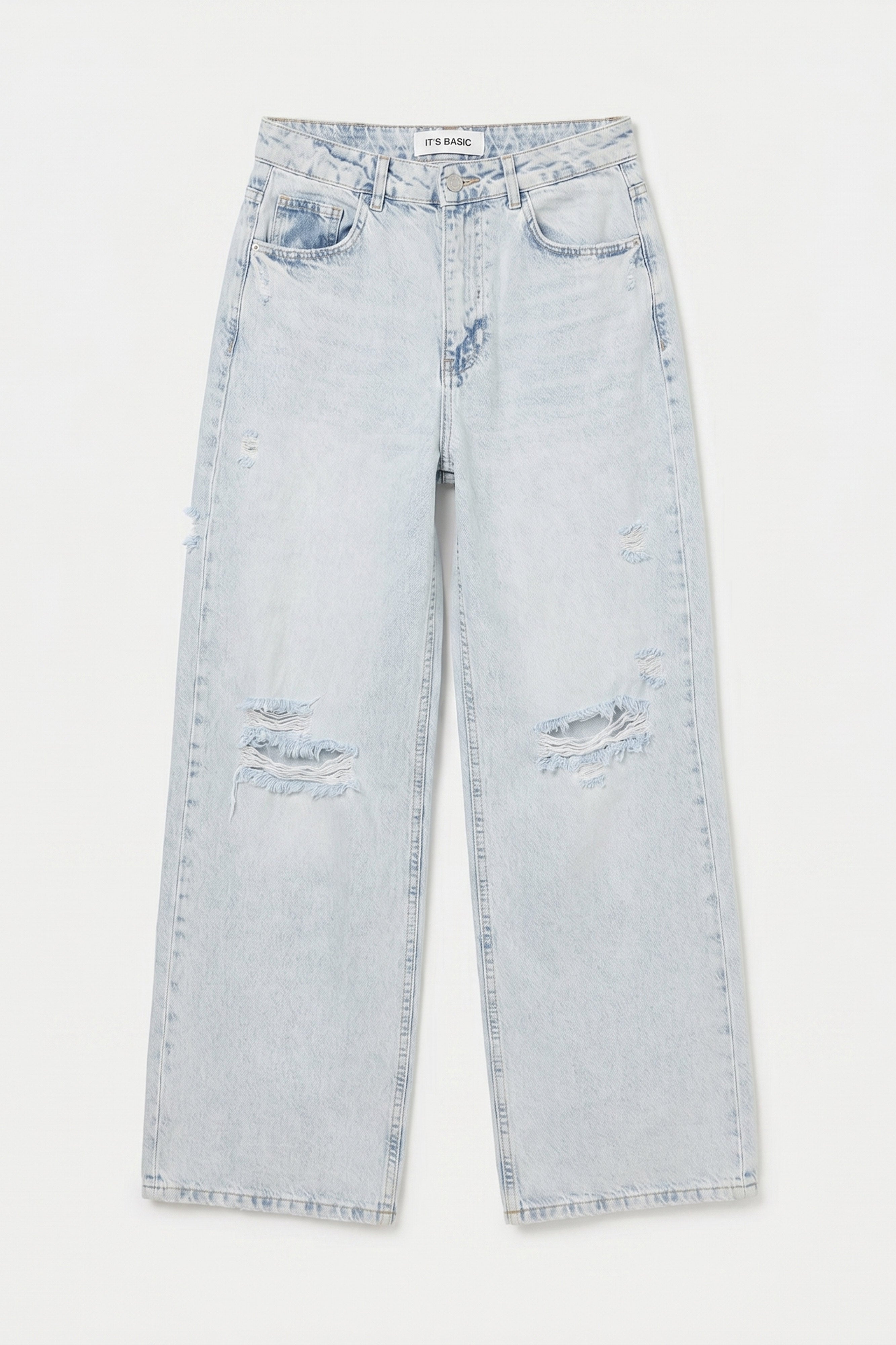 Kadın Kot Rengi 12s6-100 Süper Baggy Fit Yırtık Detaylı Denim Jean