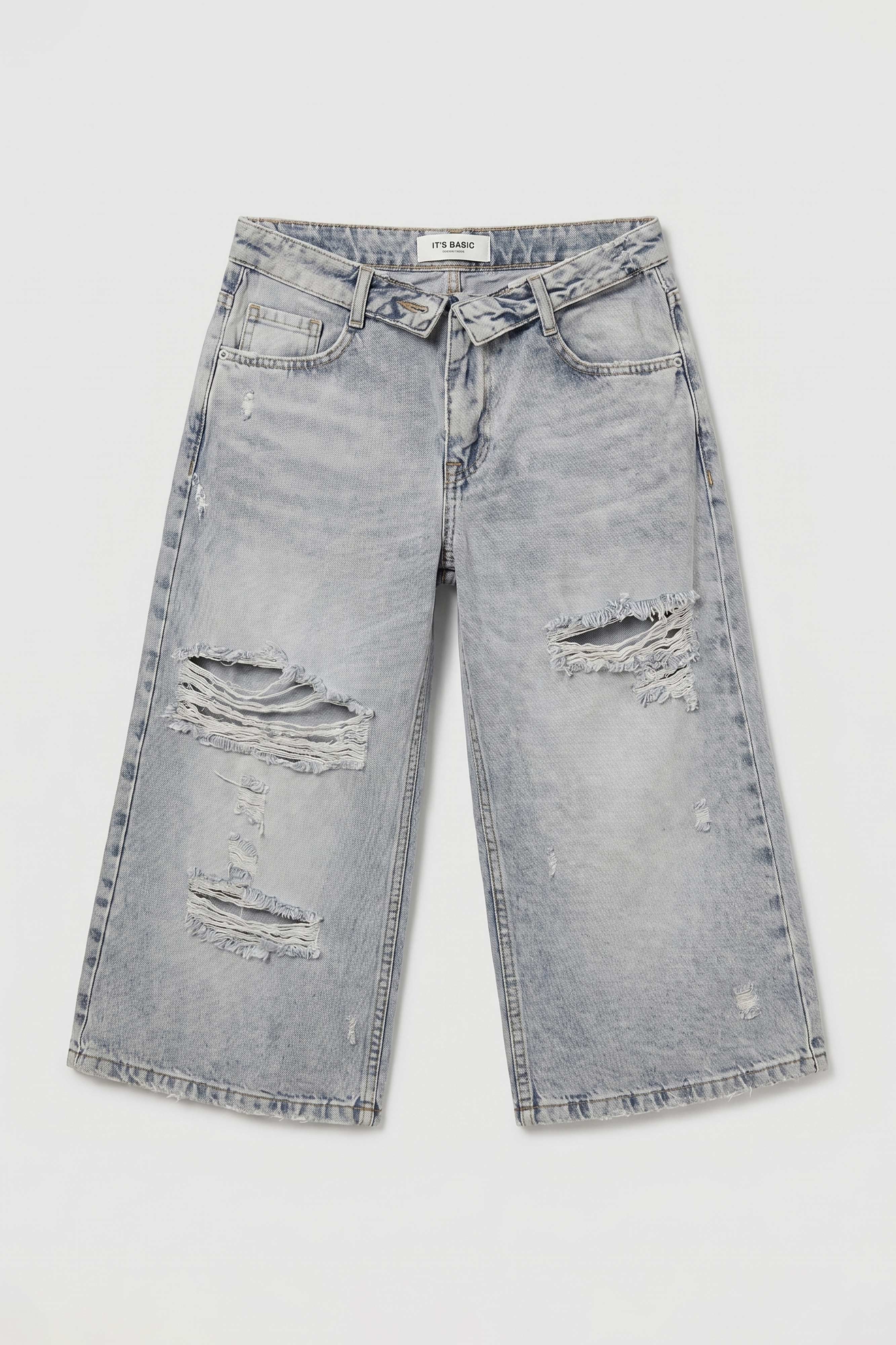 Kadın Kot Rengi 12s6-159 Straight Fit Maxi Bermuda Denim Şort