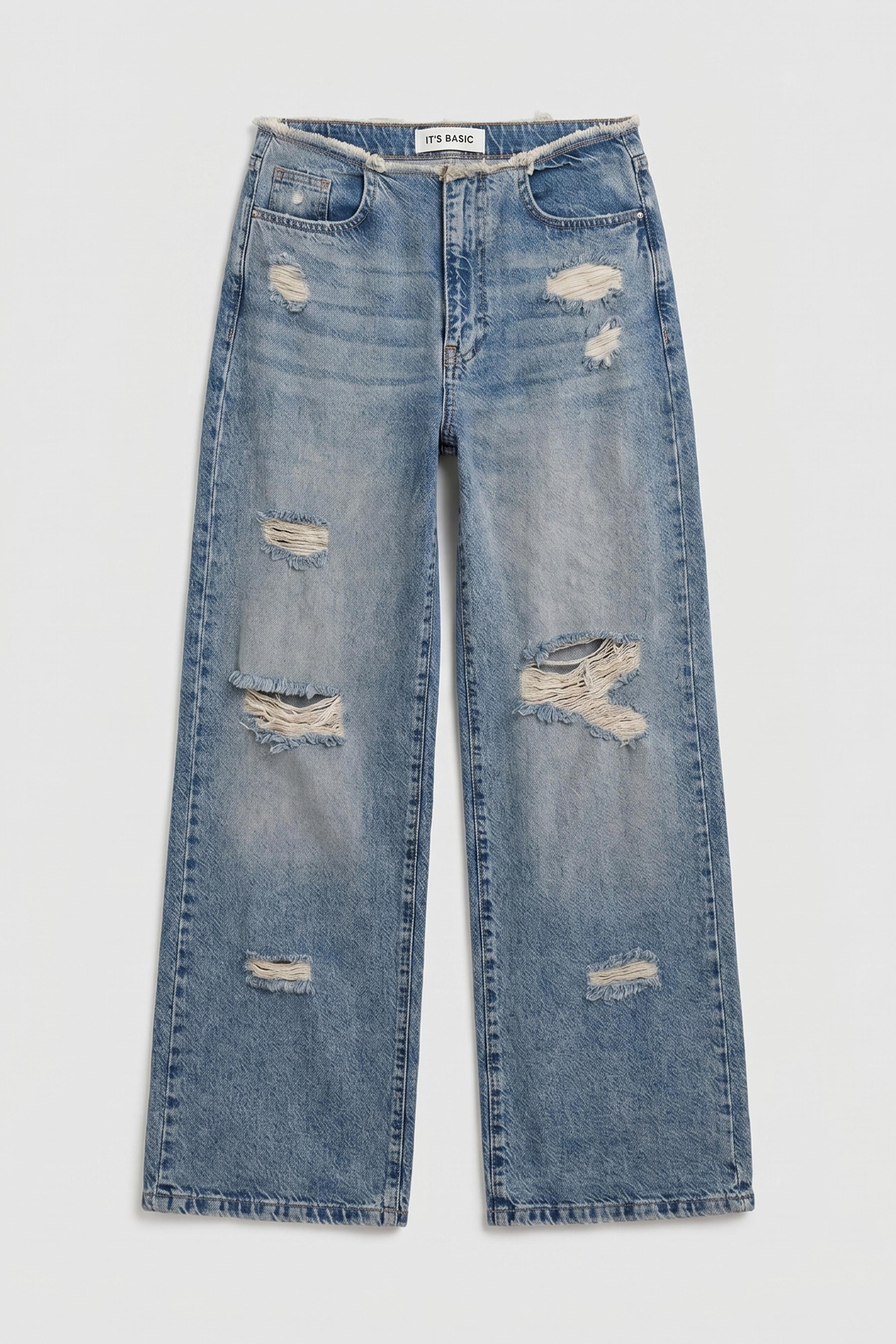 Kadın Kot Rengi 12s6-32 Straight Fit Yırtık Detaylı Tasarım Denim Jean