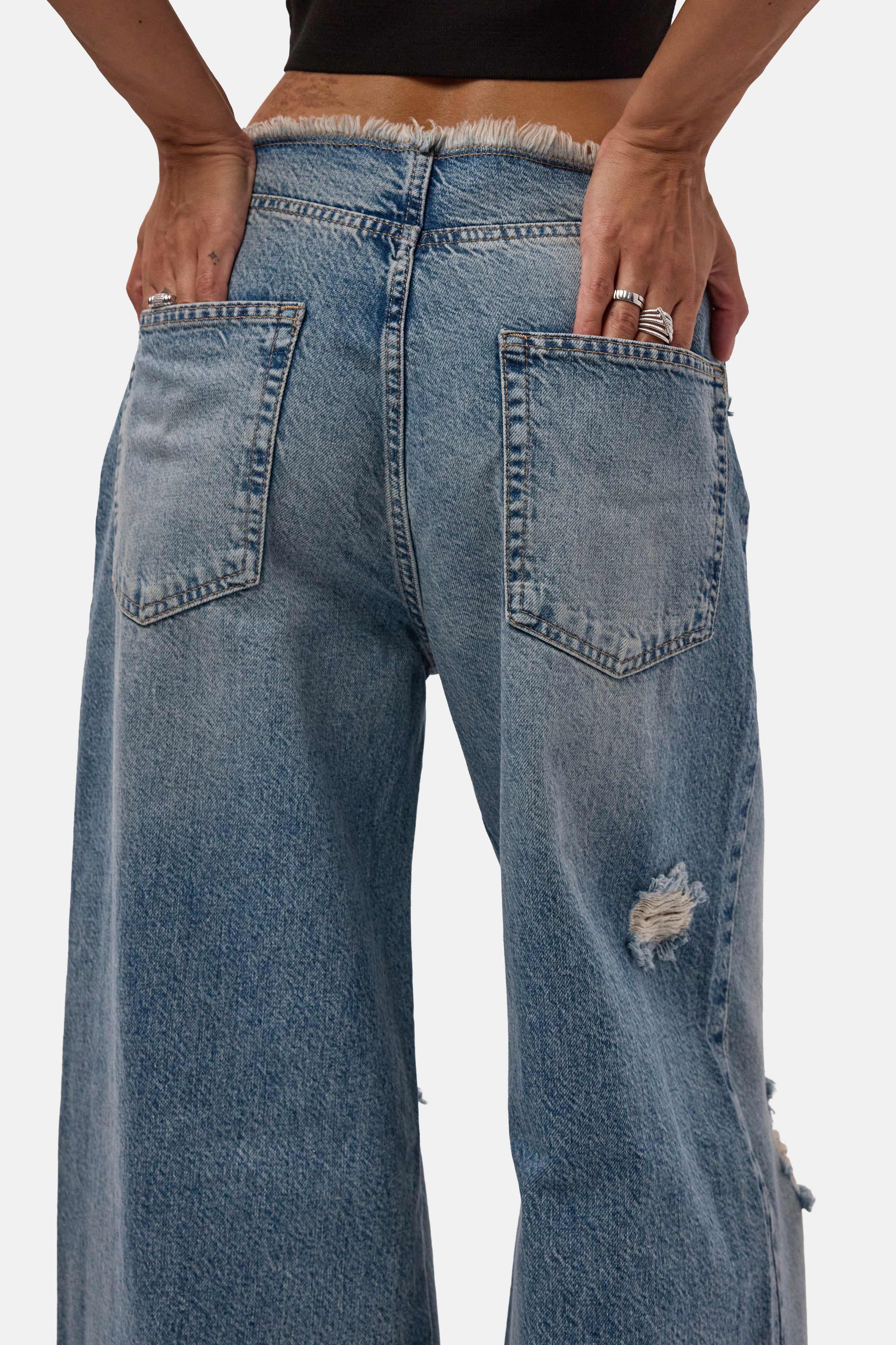 Kadın Kot Rengi 12s6-32 Straight Fit Yırtık Detaylı Tasarım Denim Jean