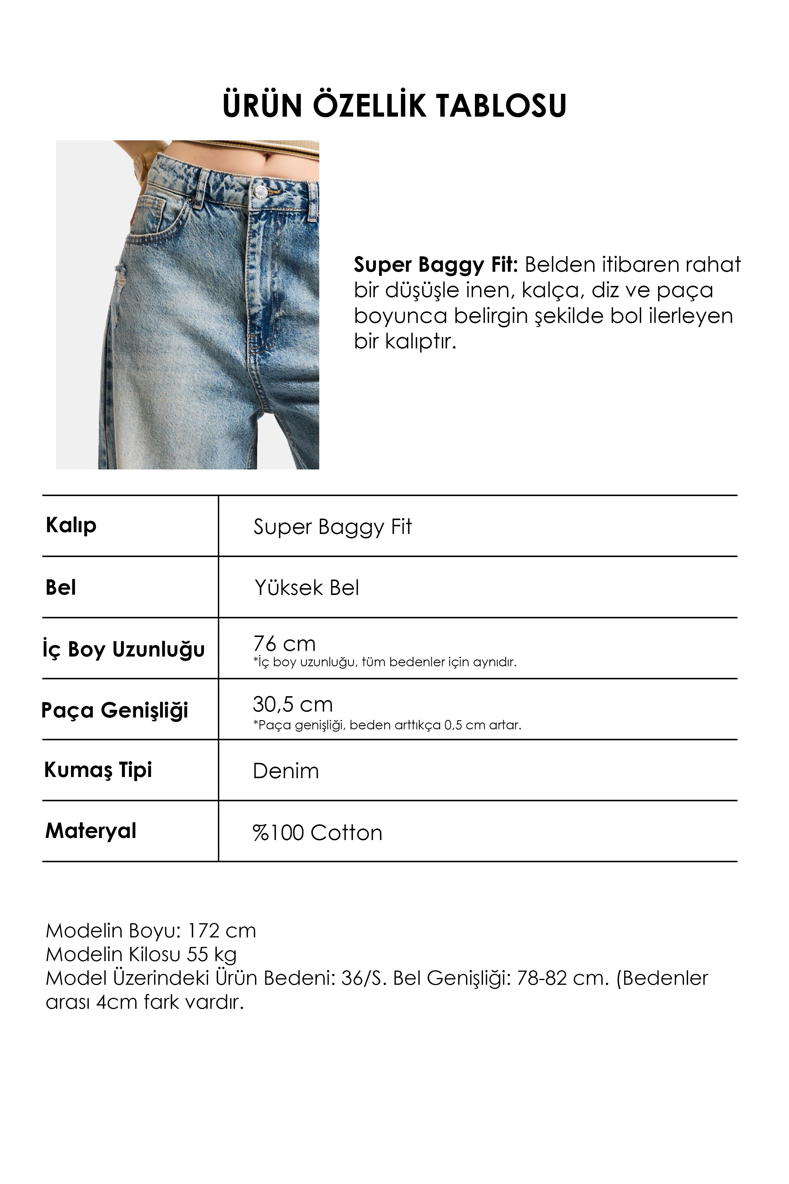 Kadın Kot Rengi 12s6-32 Süper Baggy Fit Yırtık ve Nakış Detaylı Özel Tasarım Denim Jean