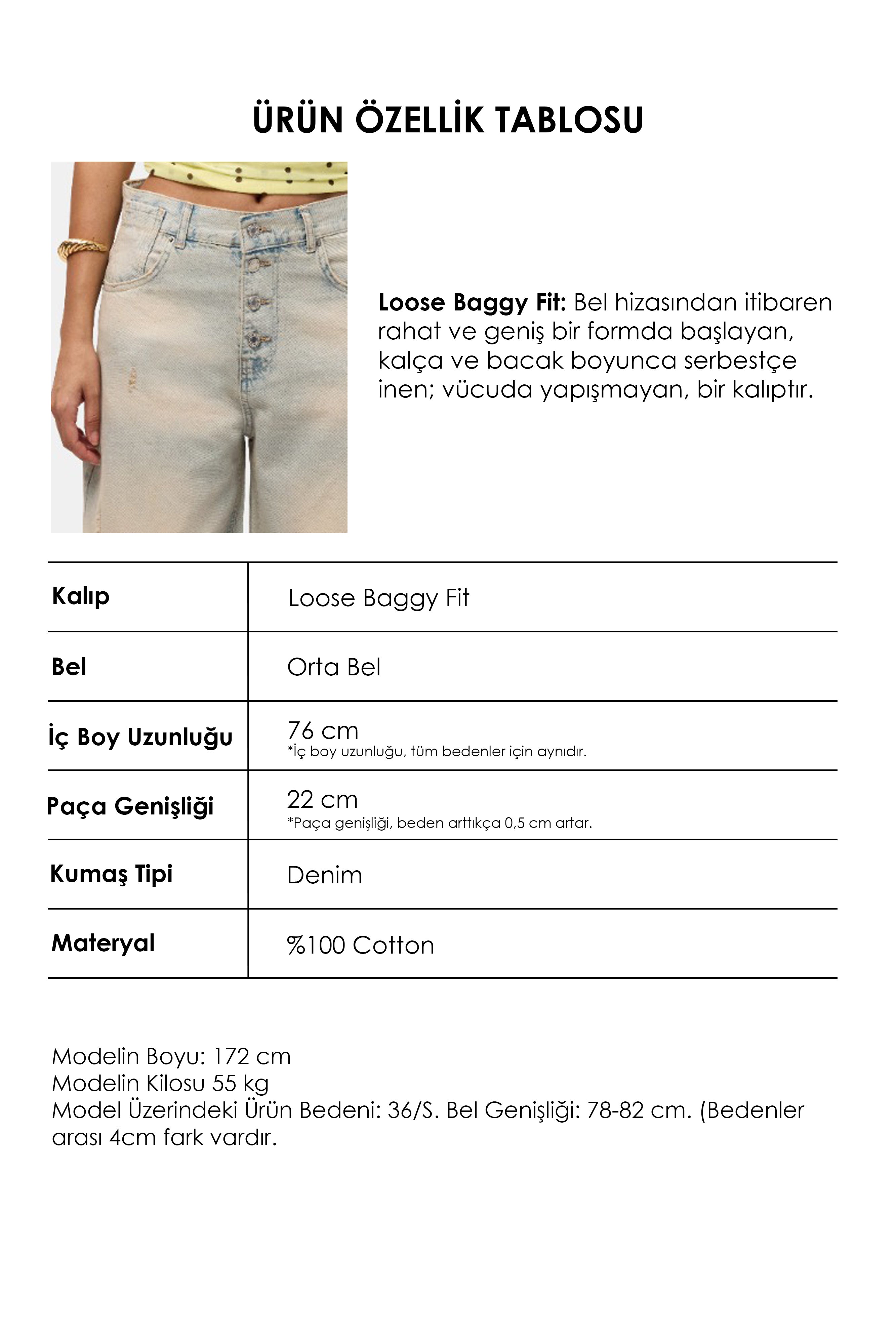 Kadın Kot Rengi 12s6-65 Loose Baggy Fit Denim Jean