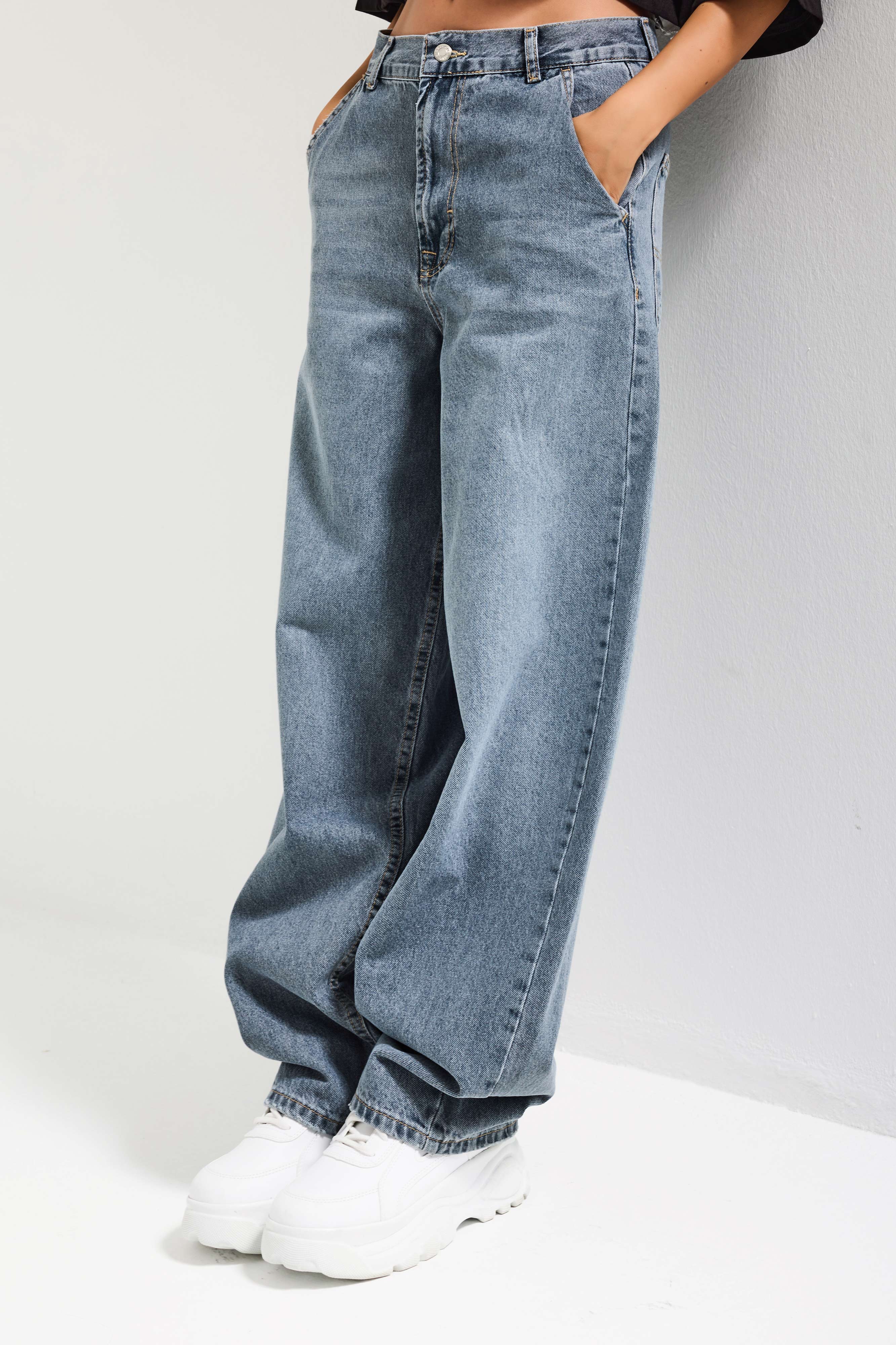 Kadın Kot Rengi 17s6-125 Skater Fit Bol Kesim Denim Jean