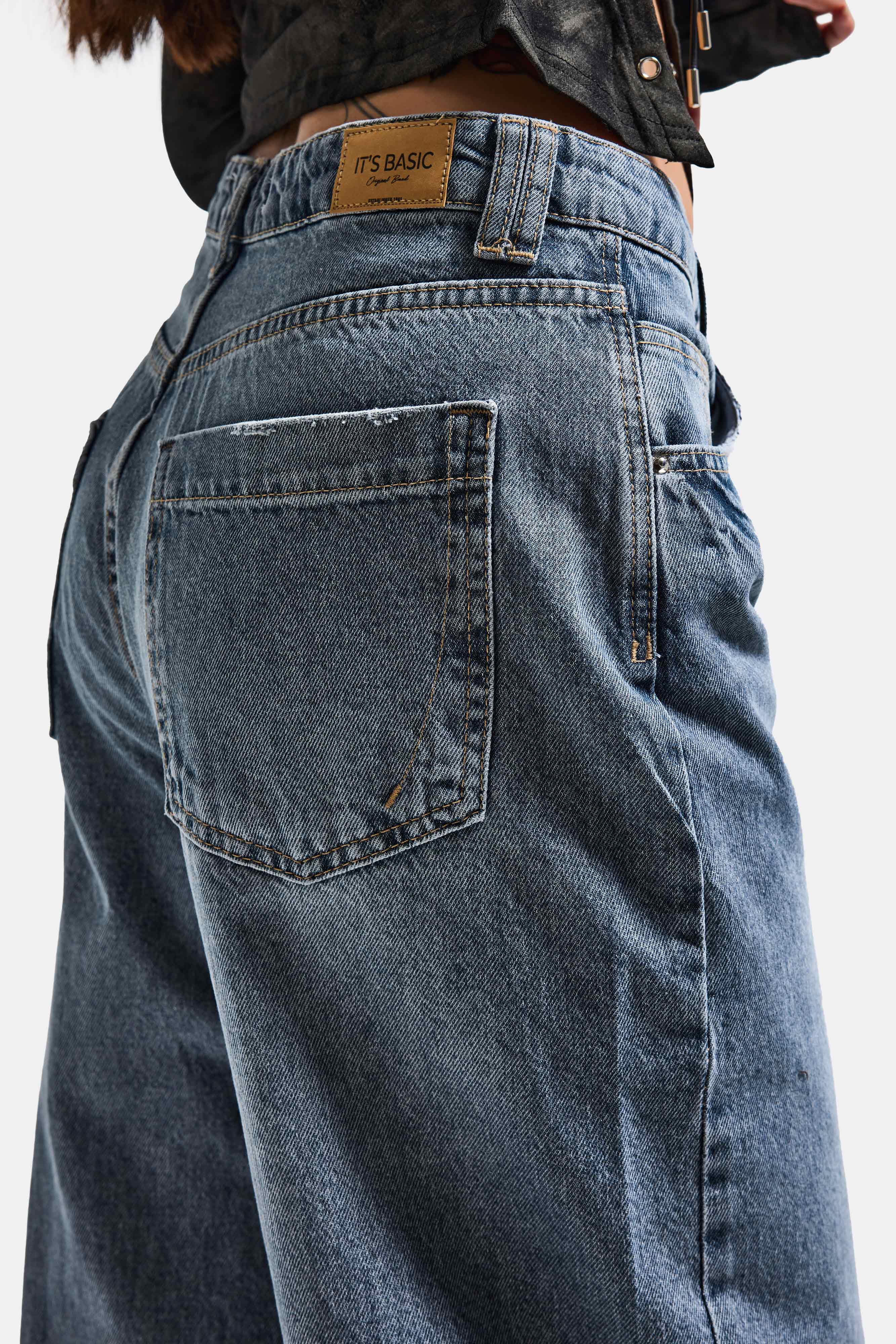 Kadın Kot Rengi 2s6-124 Baggy Low Rise Bol Kesim %100 Koton Denim Jean