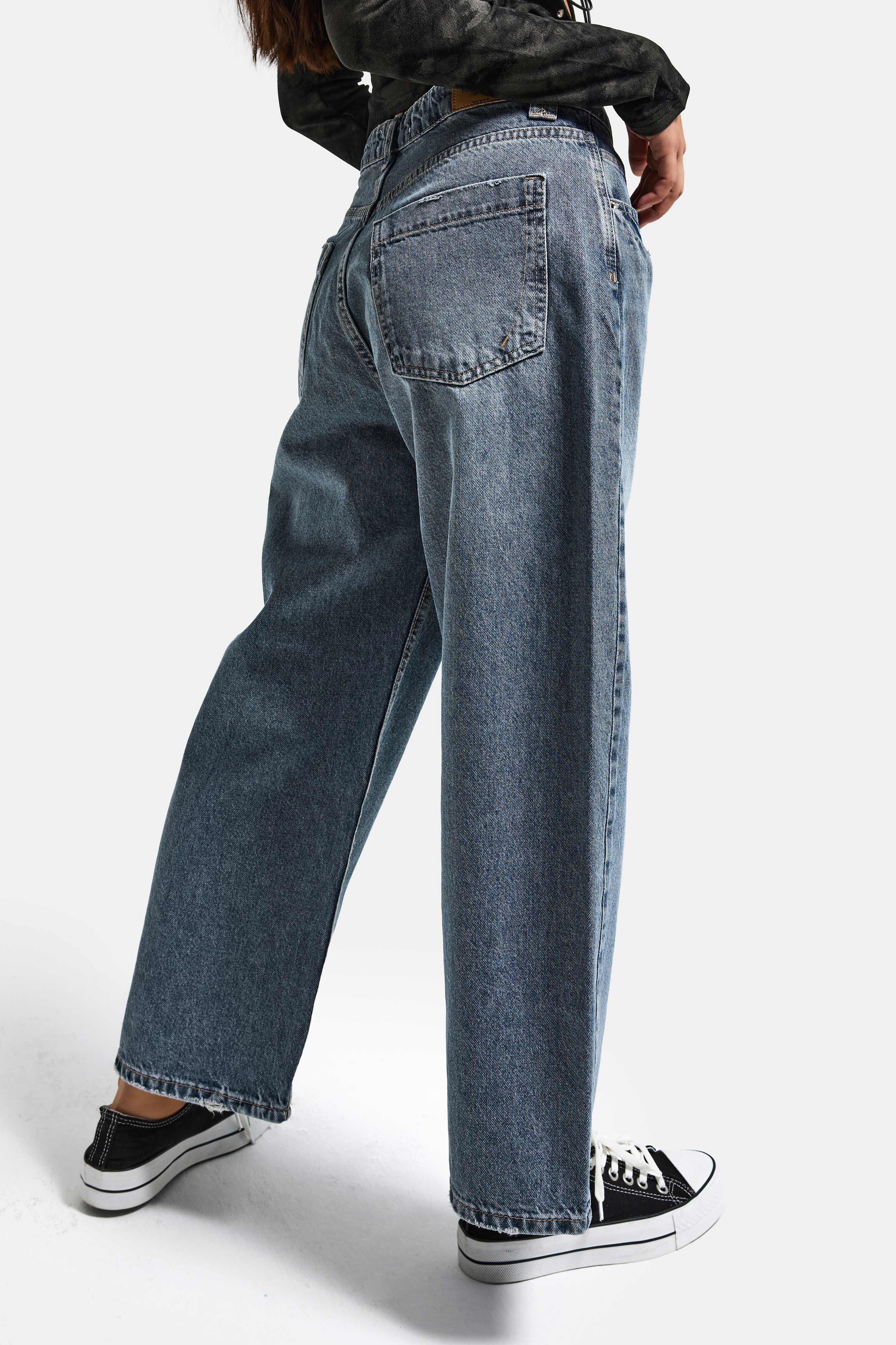 Kadın Kot Rengi 2s6-124 Baggy Low Rise Bol Kesim %100 Koton Denim Jean