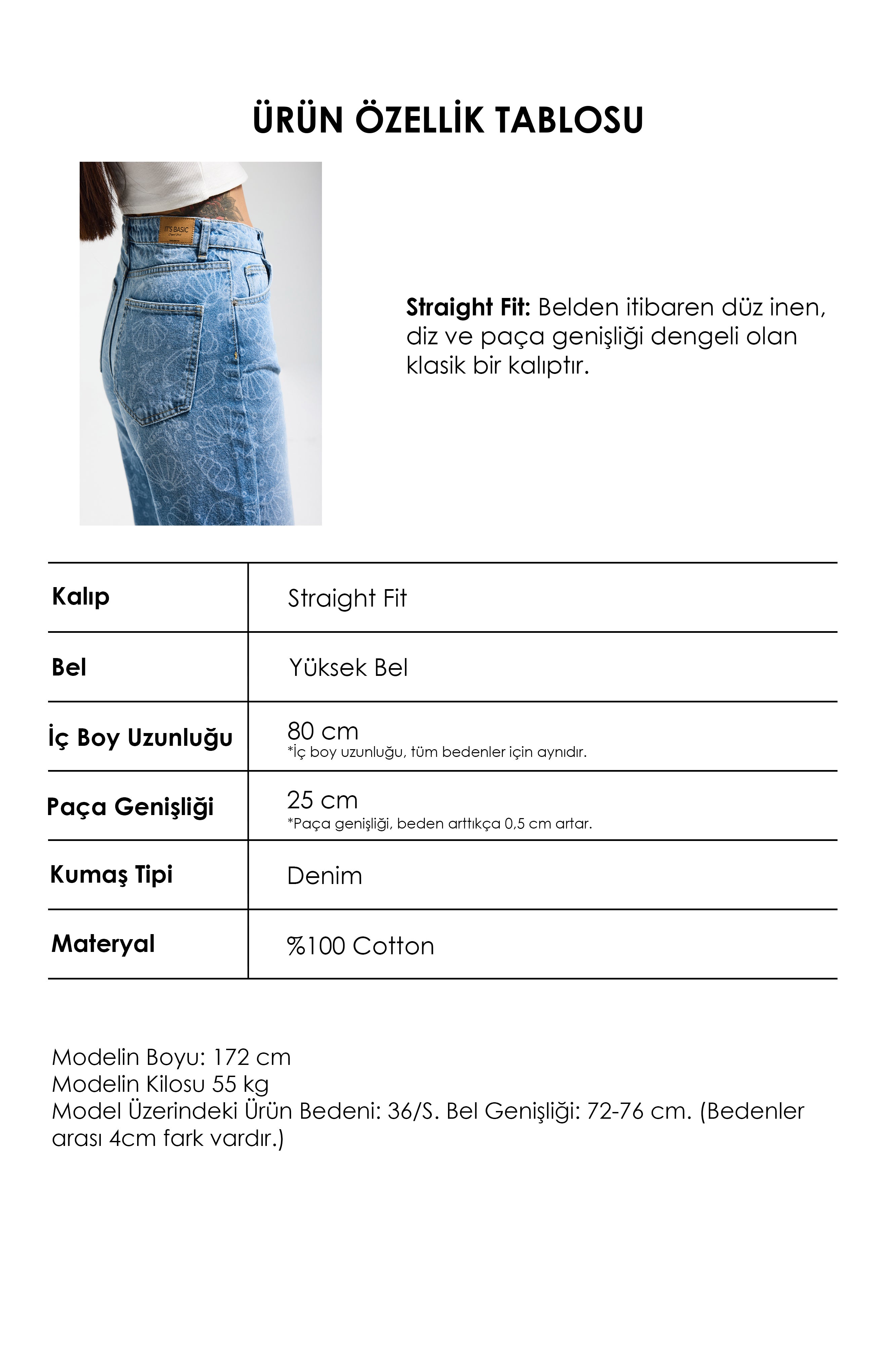 Kadın Kot Rengi 2s6-27 Straight Fit Yüksek Bel %100 Koton Tasarım Denim Jean