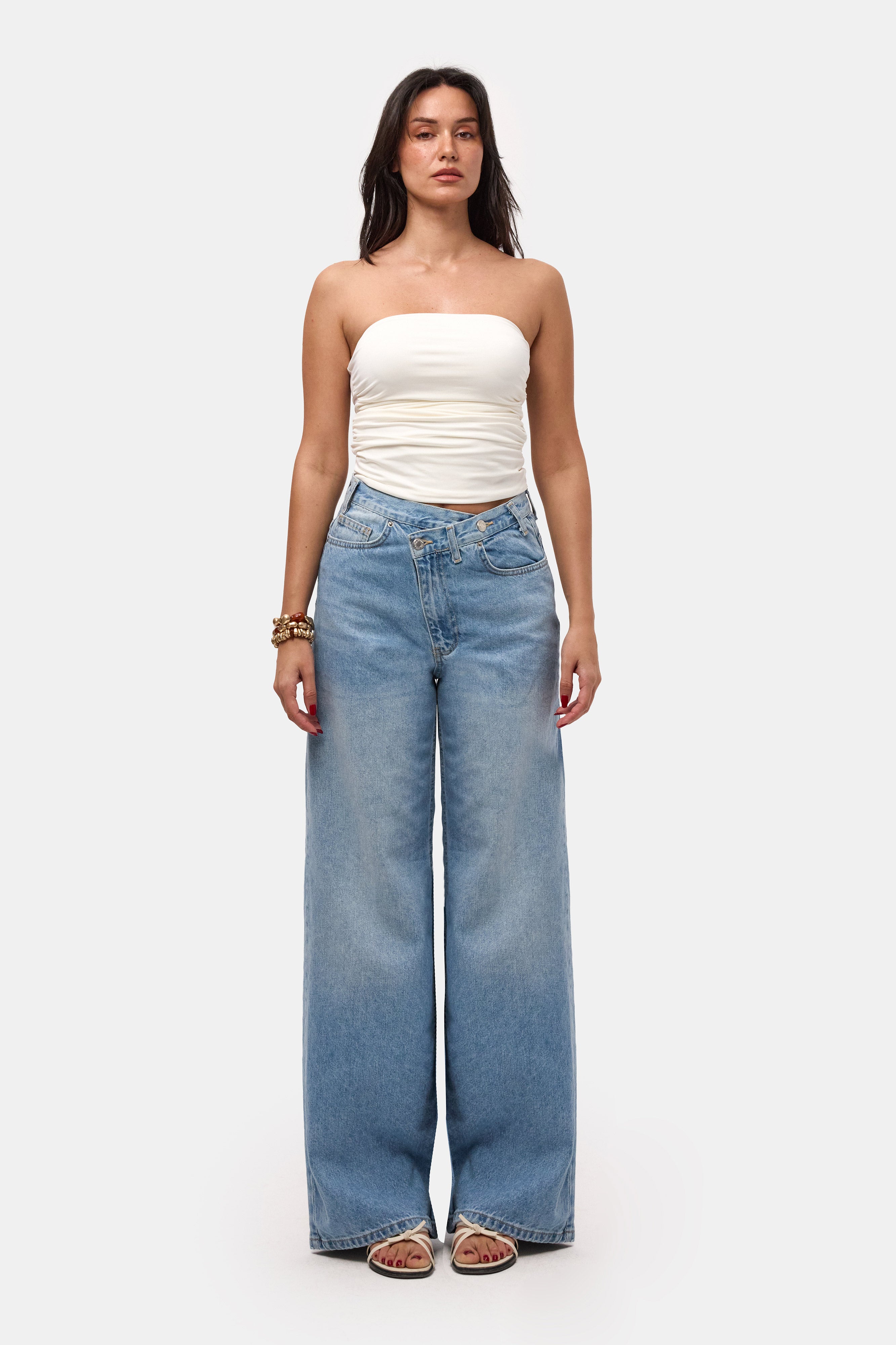 Kadın Kot Rengi 2s6-3 Palazzo Baggy Fit Kemer Detaylı Tasarım Denim Jean