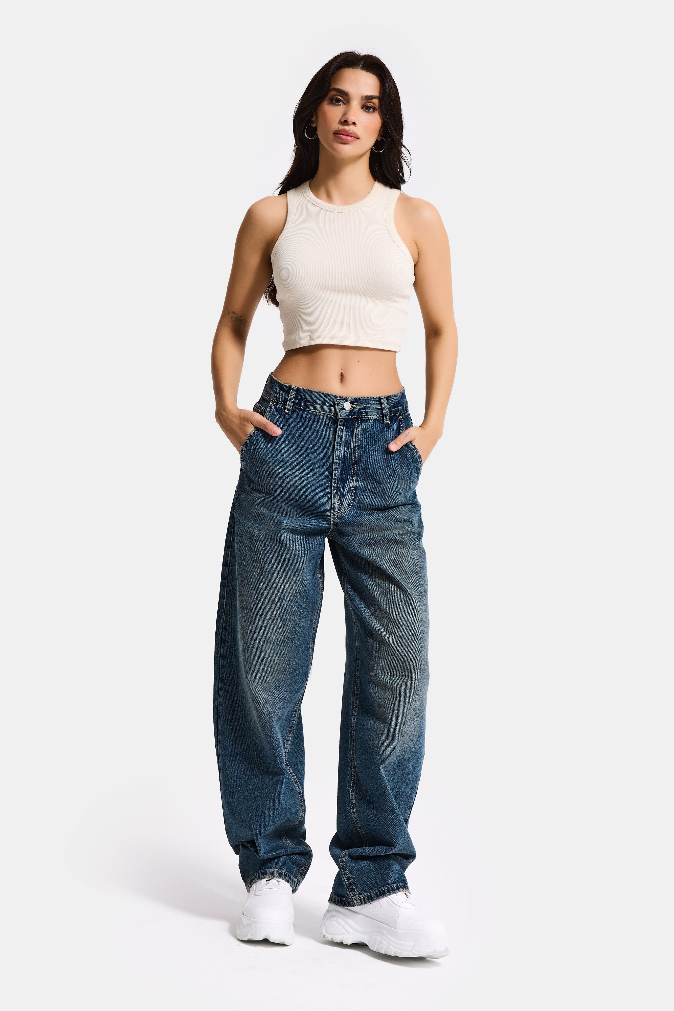 Kadın Kot Rengi 2s6-8 Skater Fit Bol Kesim %100 Koton Denim Jean