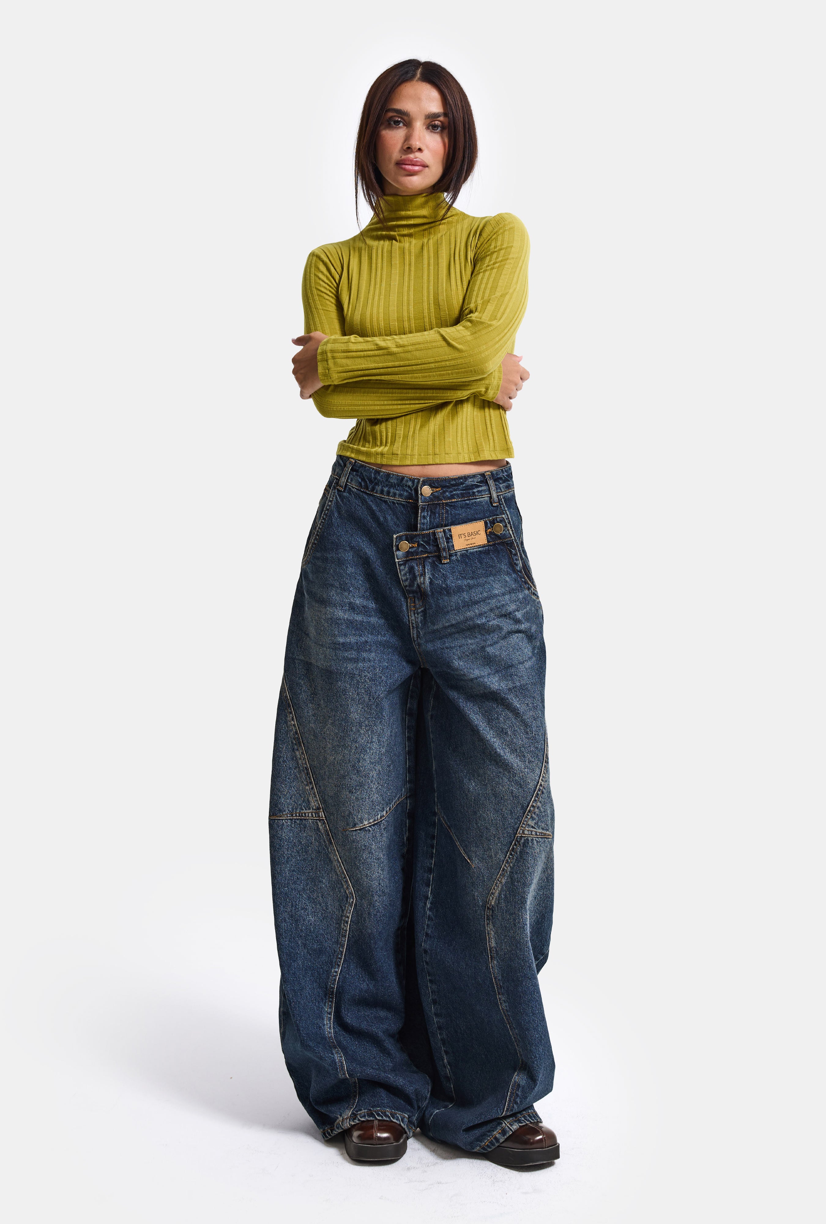 Kadın Kot Rengi 2w6-8 Barrel Fit Süper Bol Kesim Özel Tasarım Denim Jean